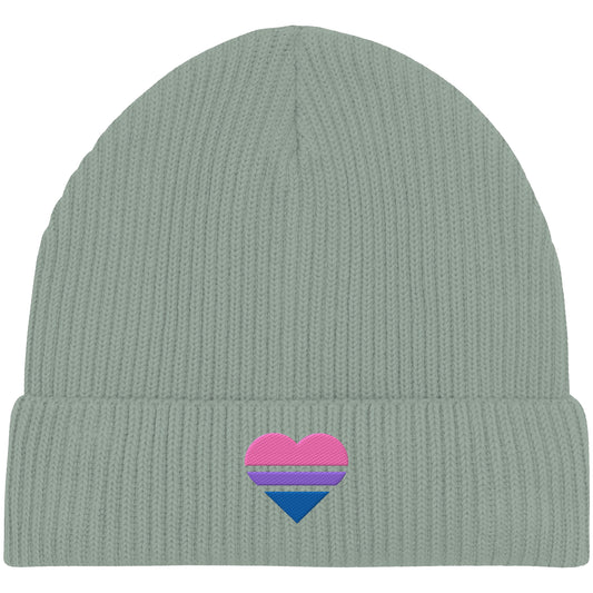 Organic Fisherman Beanie - Bisexual Flag Herz Stick