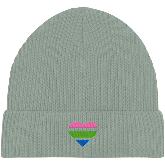 Organic Fisherman Beanie - Polysexual Flag Herz Stick