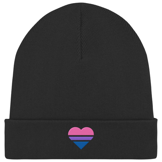 Organic Rib Beanie - Bisexual Flag Herz Stick