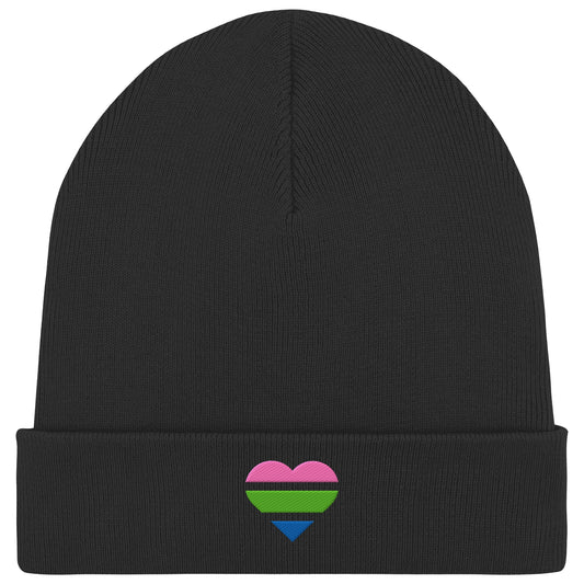 Organic Rib Beanie - Polysexual Flag Herz Stick