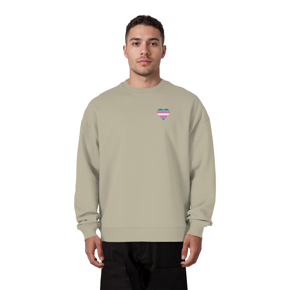 Organic Oversize Sweatshirt mit Herz Stick - Trans