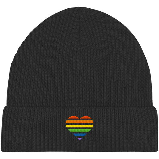 Organic Fisherman Beanie - Pride Flag Herz Stick