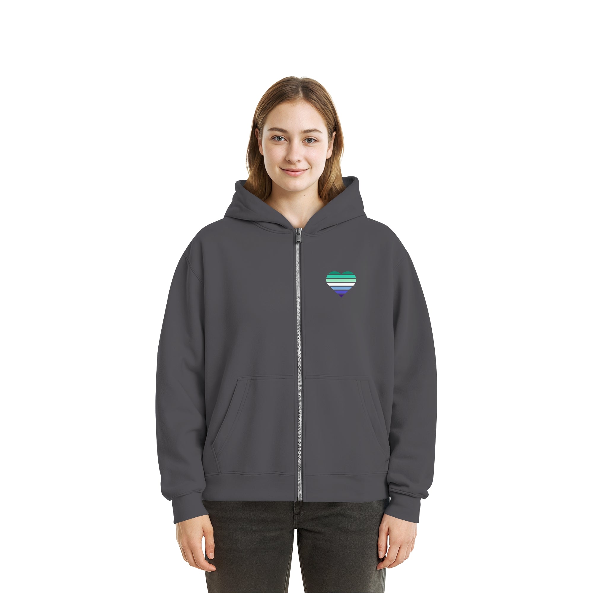 Fluffy Boxcut Zipper - Gay Flag Herz Print
