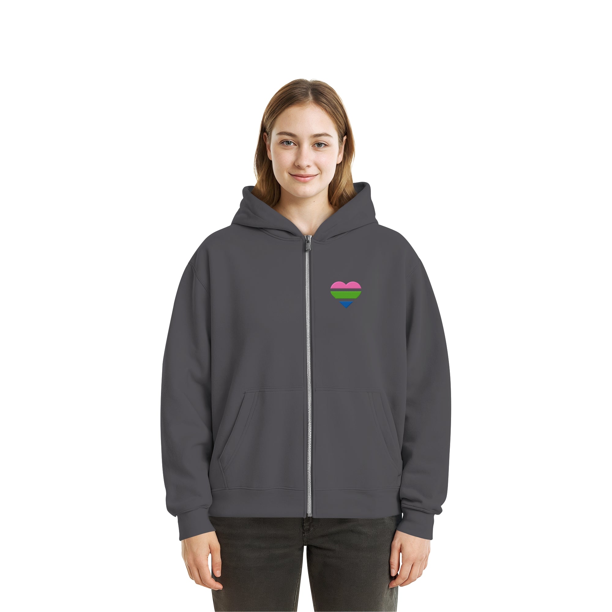 Fluffy Boxcut Zipper - Polysexual Flag Herz Stick