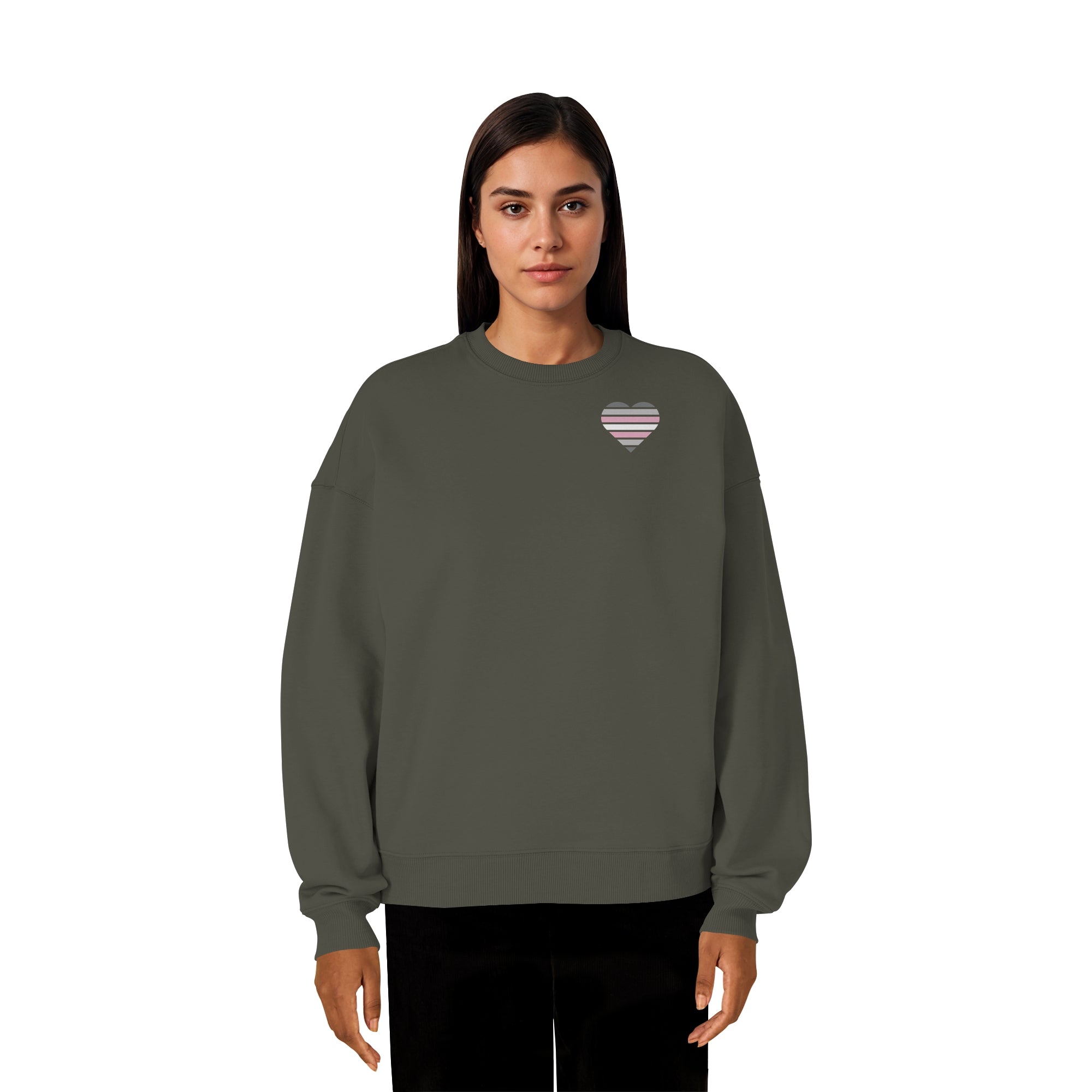 Organic Oversize Sweatshirt - Demigirl Flag Herz Print