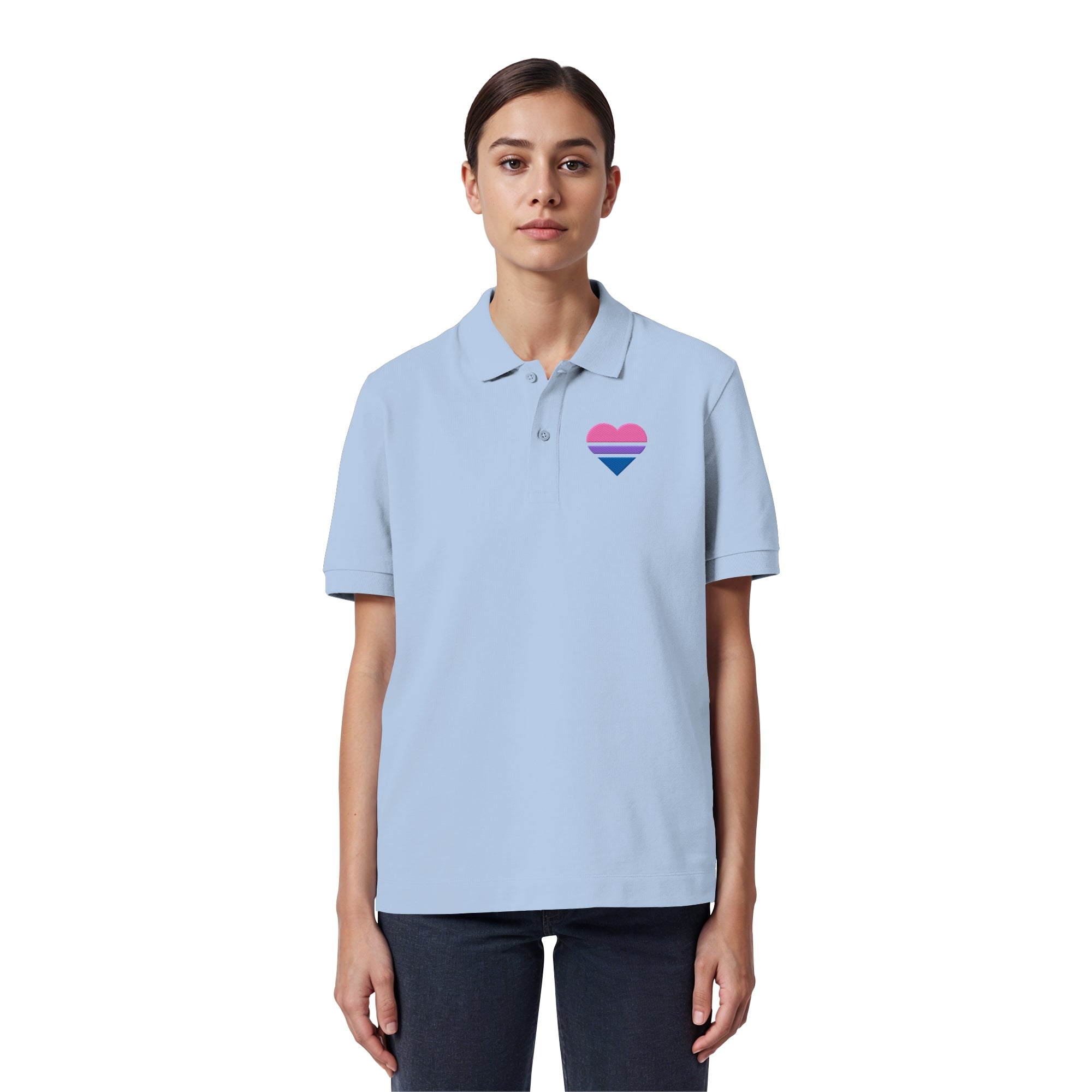 Organic Poloshirt - Bisexual Flag Herz Stick