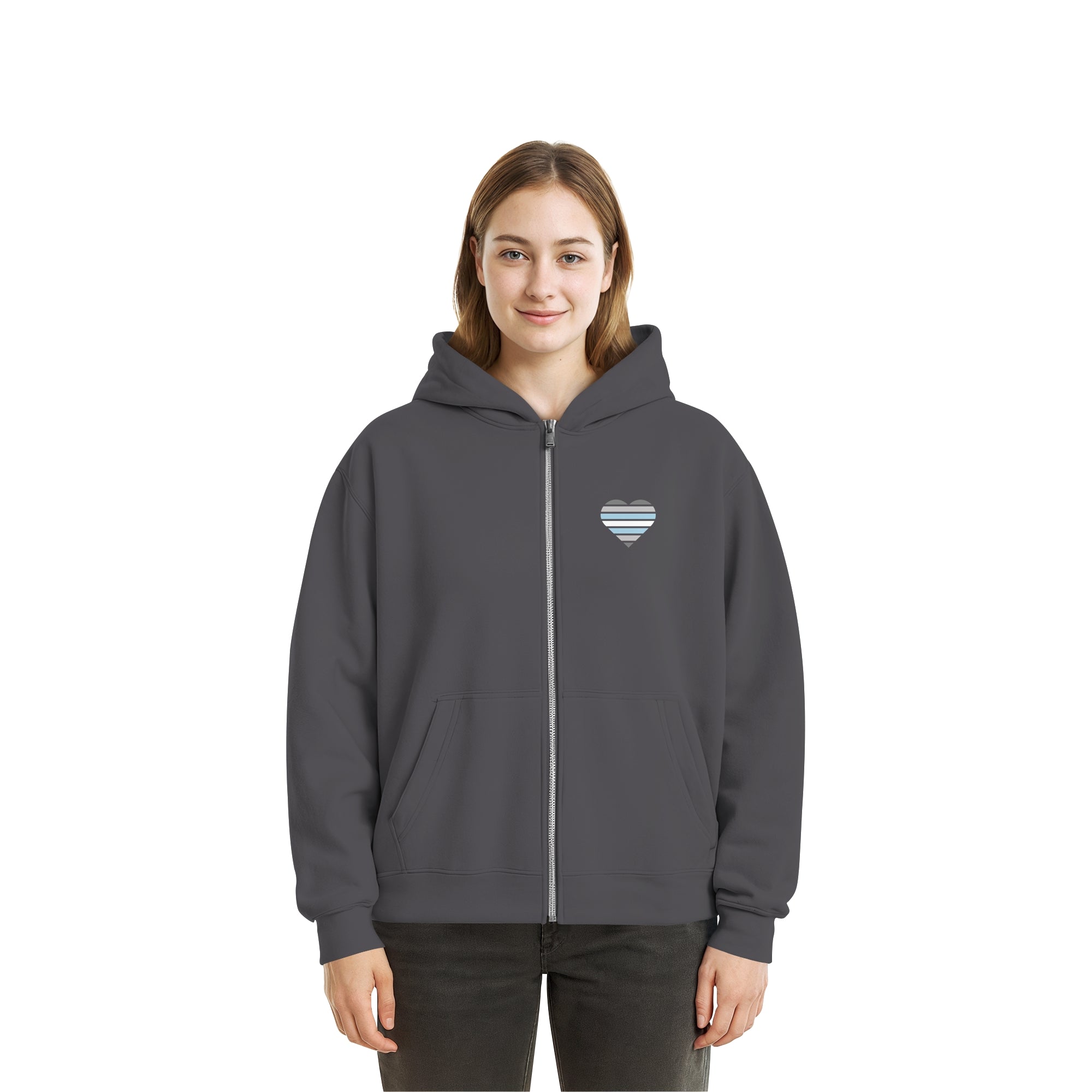 Fluffy Boxcut Zipper - Demiboy Flag Herz Print