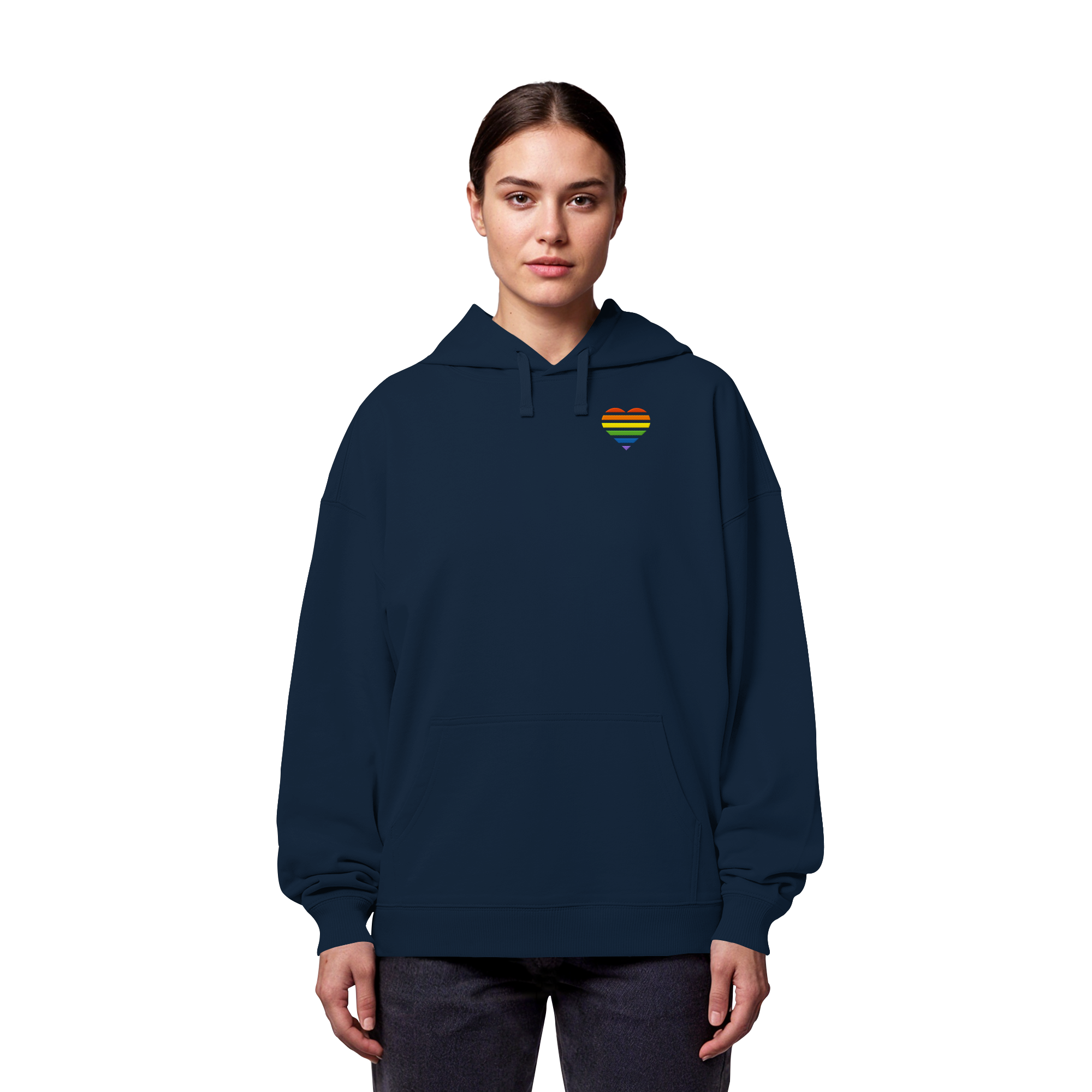 Organic Oversize Hoodie - Pride Flag Herz Stick