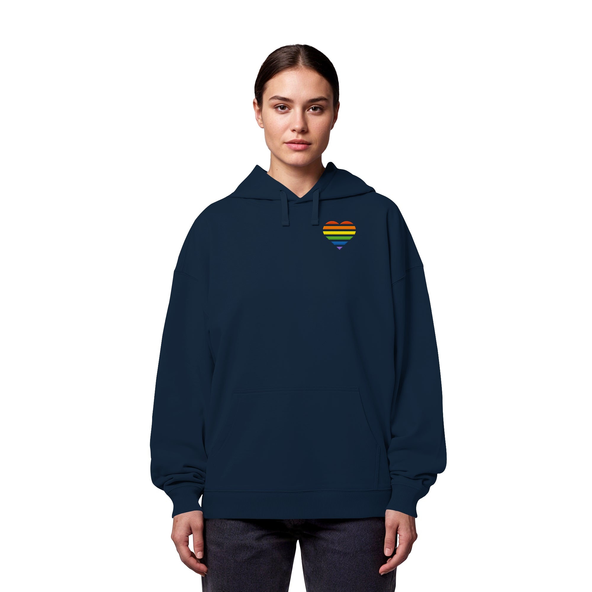 Organic Oversize Hoodie - Pride Flag Herz Stick