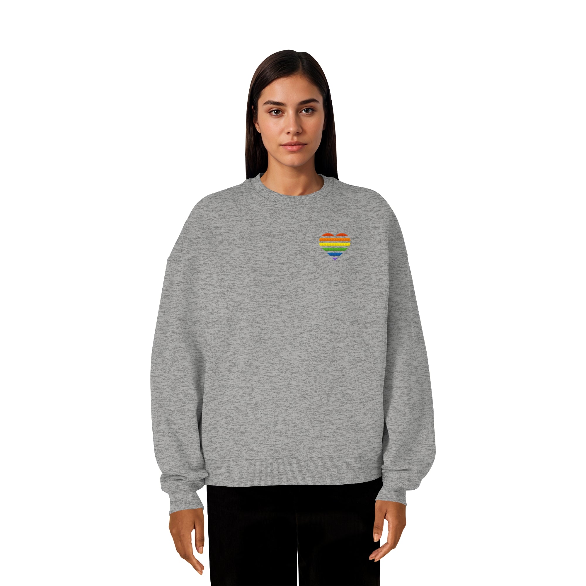 Organic Oversize Sweatshirt - Pride Flag Herz Stick