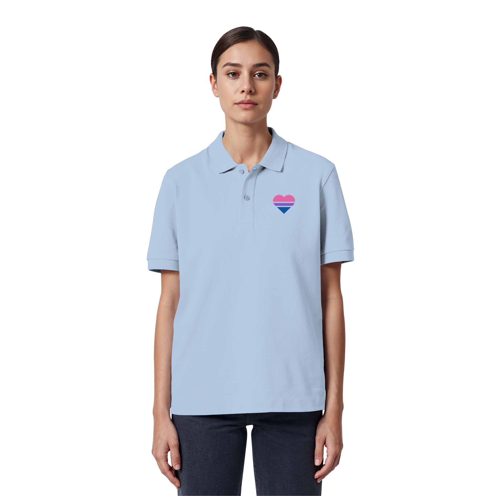 Organic Poloshirt - Bisexual Flag Herz Stick