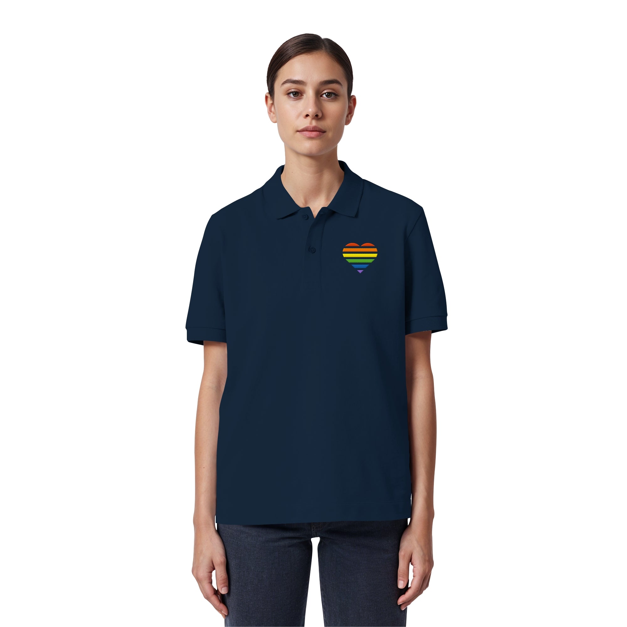 Organic Poloshirt - Pride Flag Herz Stick
