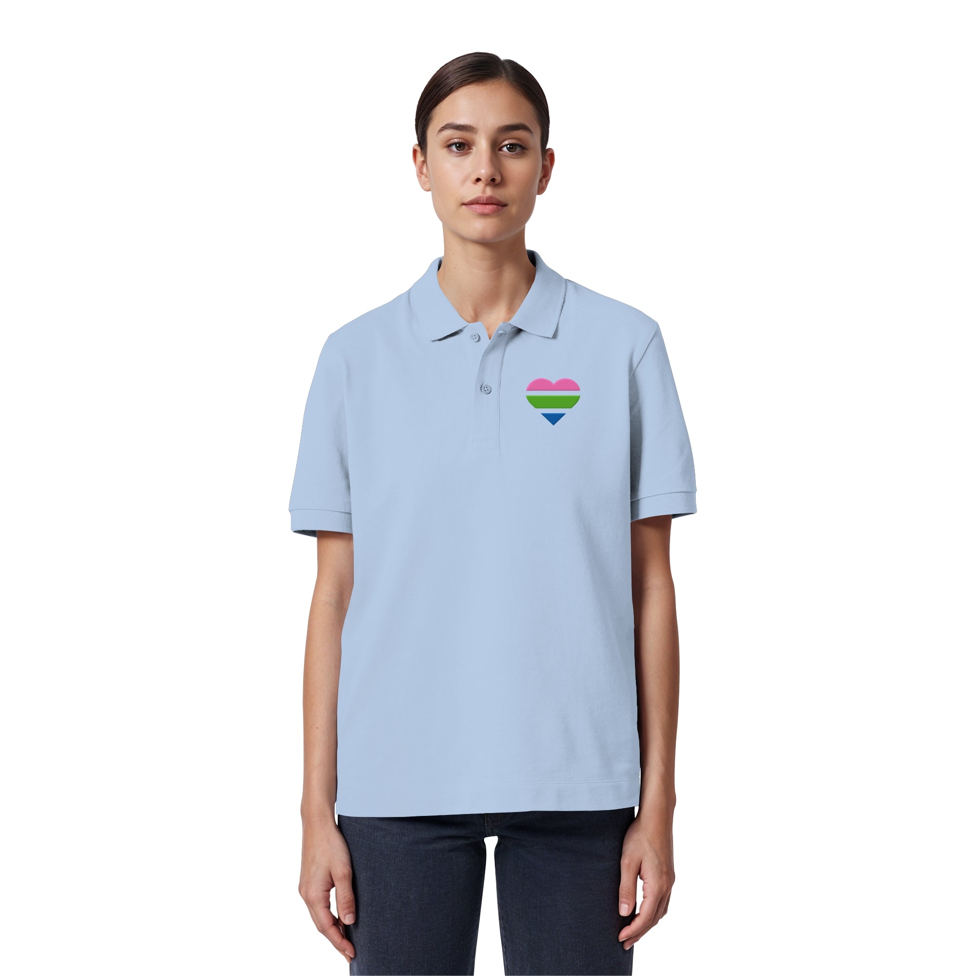 Organic Poloshirt - Polysexual Flag Herz Stick