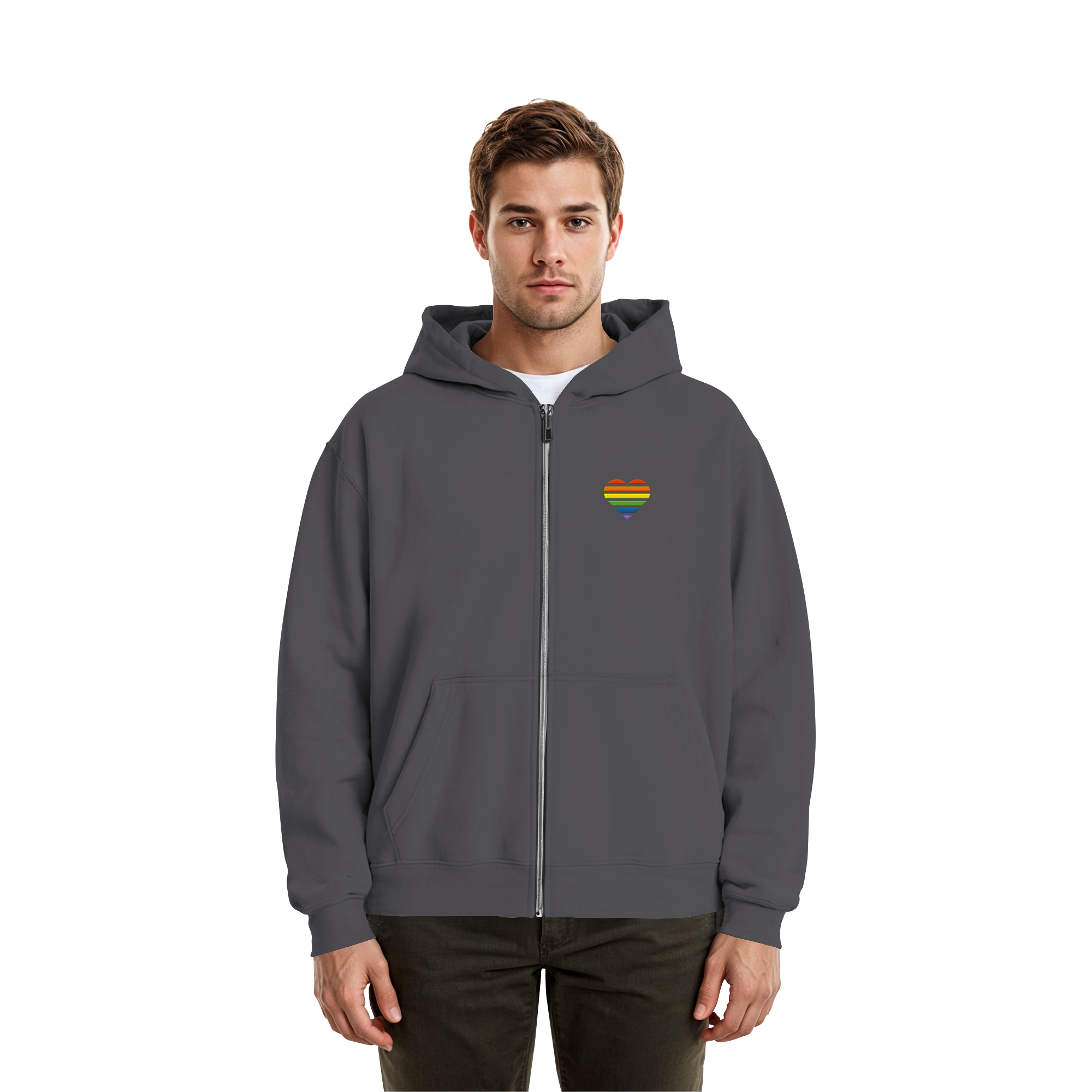 Fluffy Boxcut Zipper - Pride Flag Herz Stick