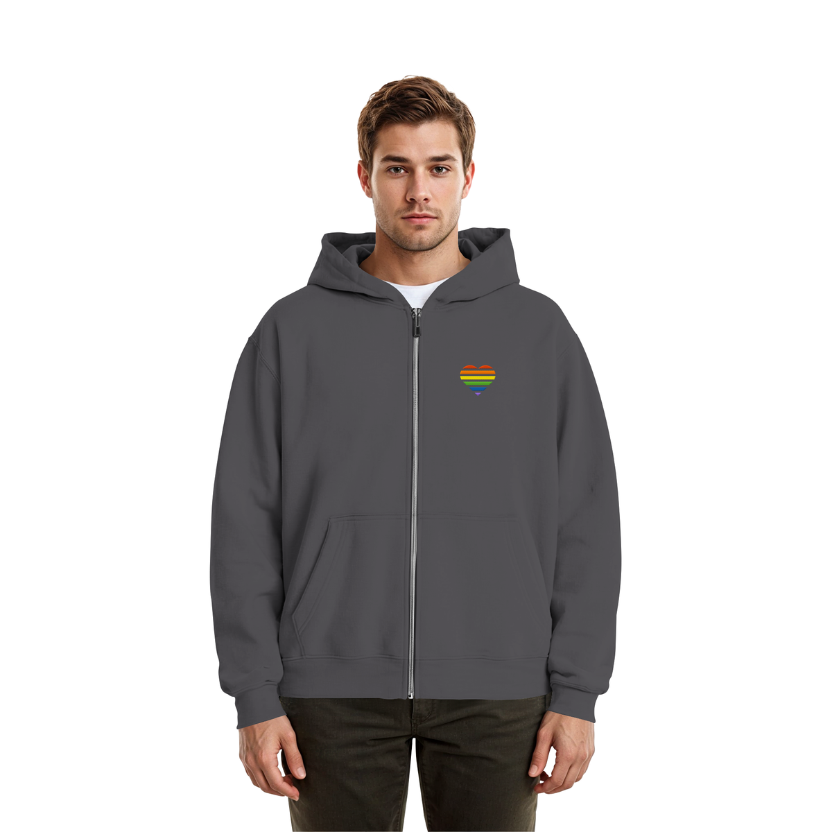Fluffy Boxcut Zipper mit Herz Stick - Pride