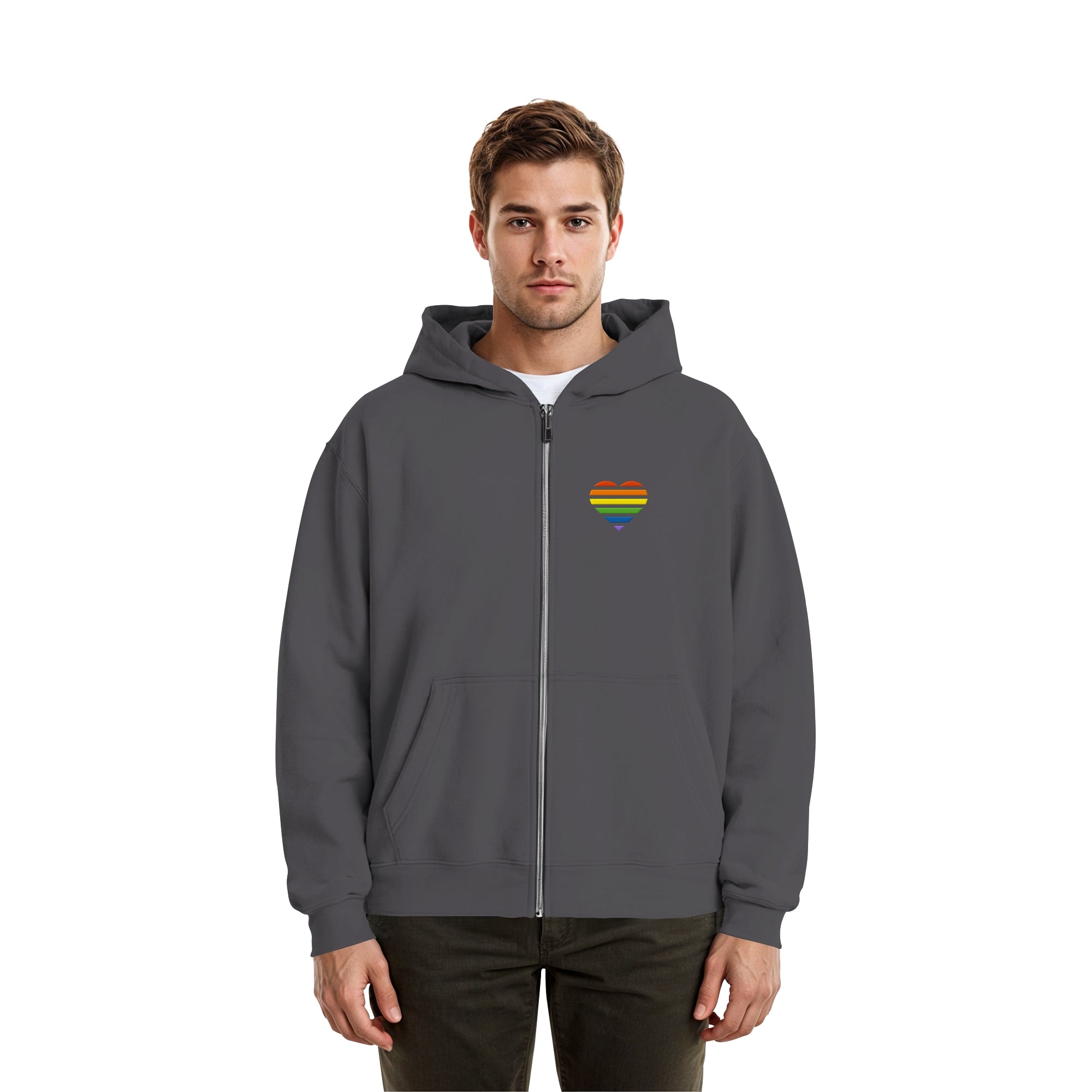 Fluffy Boxcut Zipper - Pride Flag Herz Stick