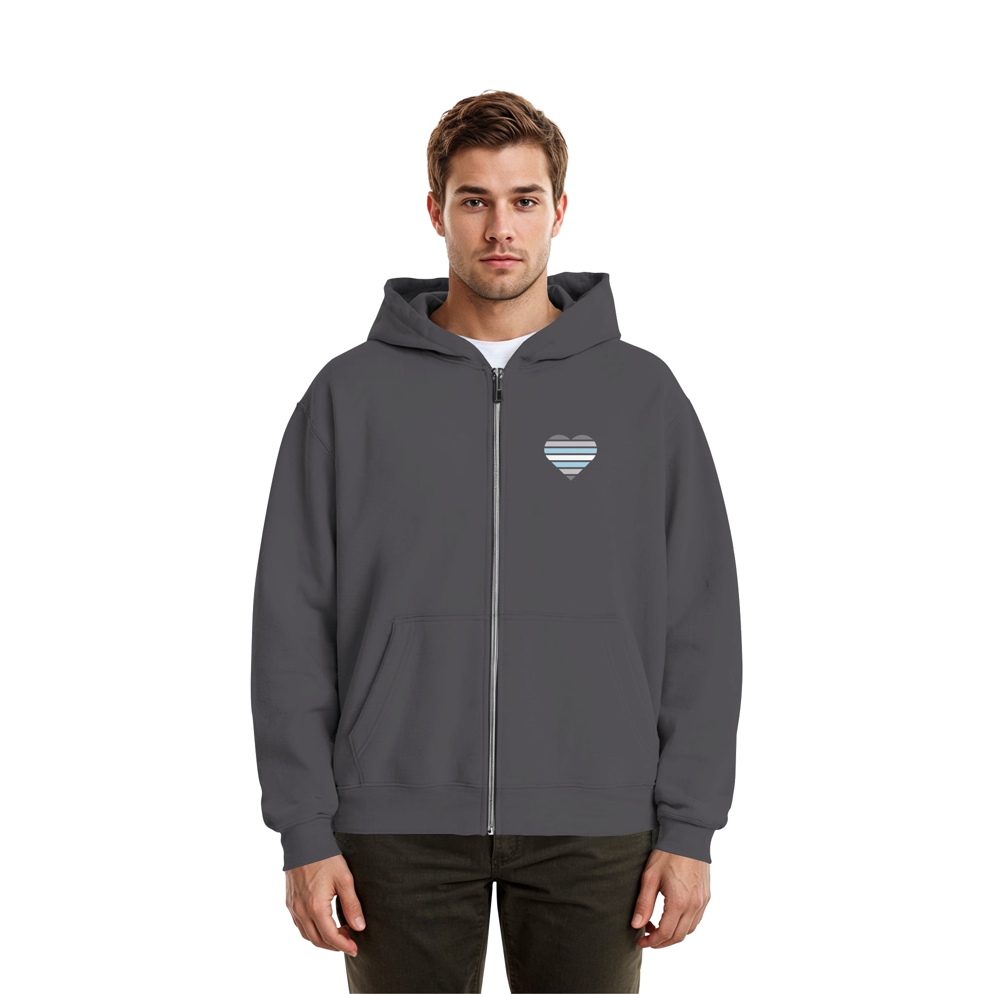 Fluffy Boxcut Zipper - Demiboy Flag Herz Print