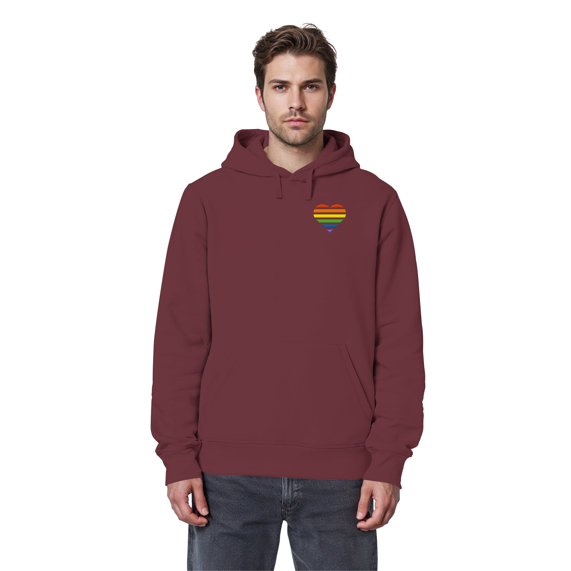 Organic Basic Hoodie - Pride Flag Herz Stick