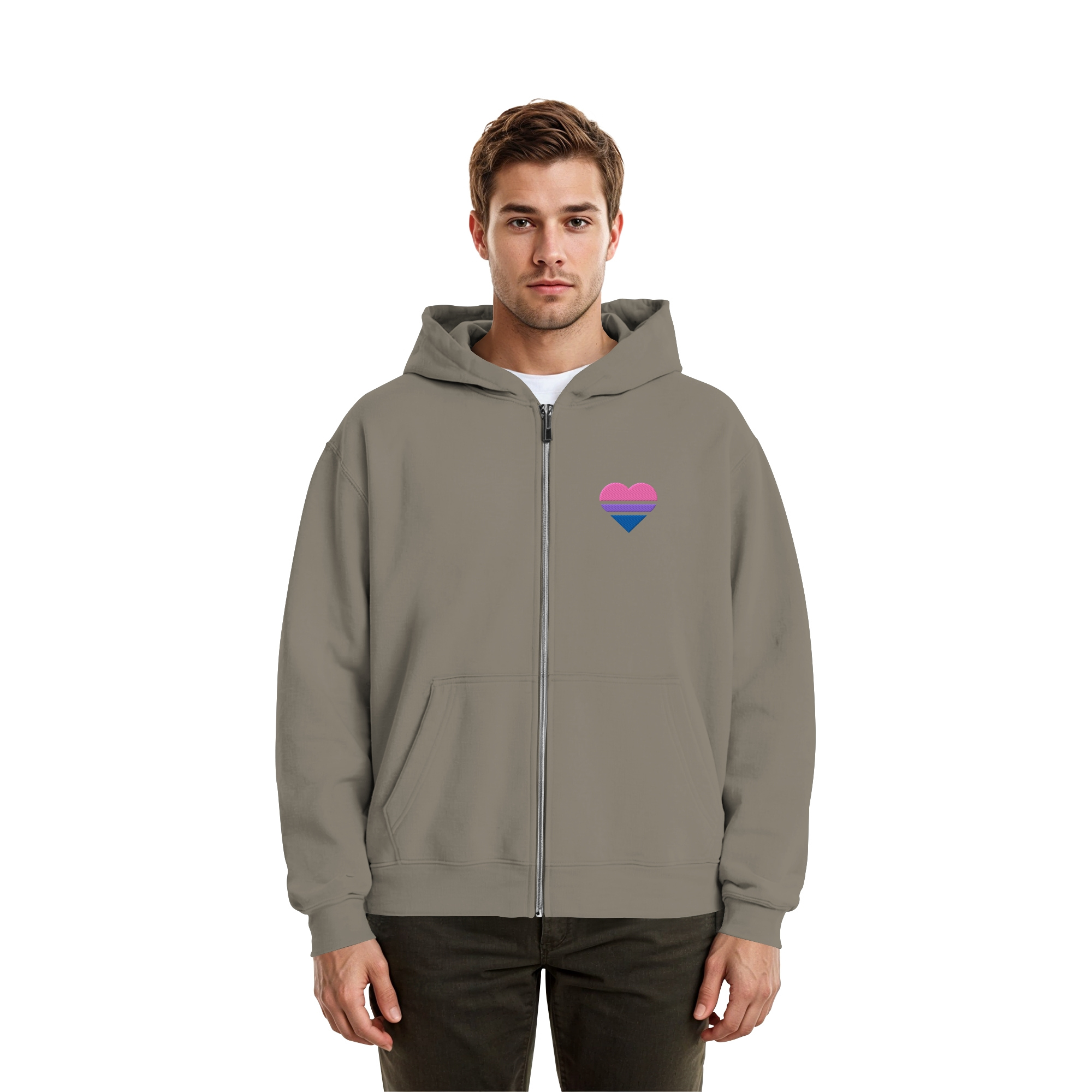 Fluffy Boxcut Zipper - Bisexual Flag Herz Stick