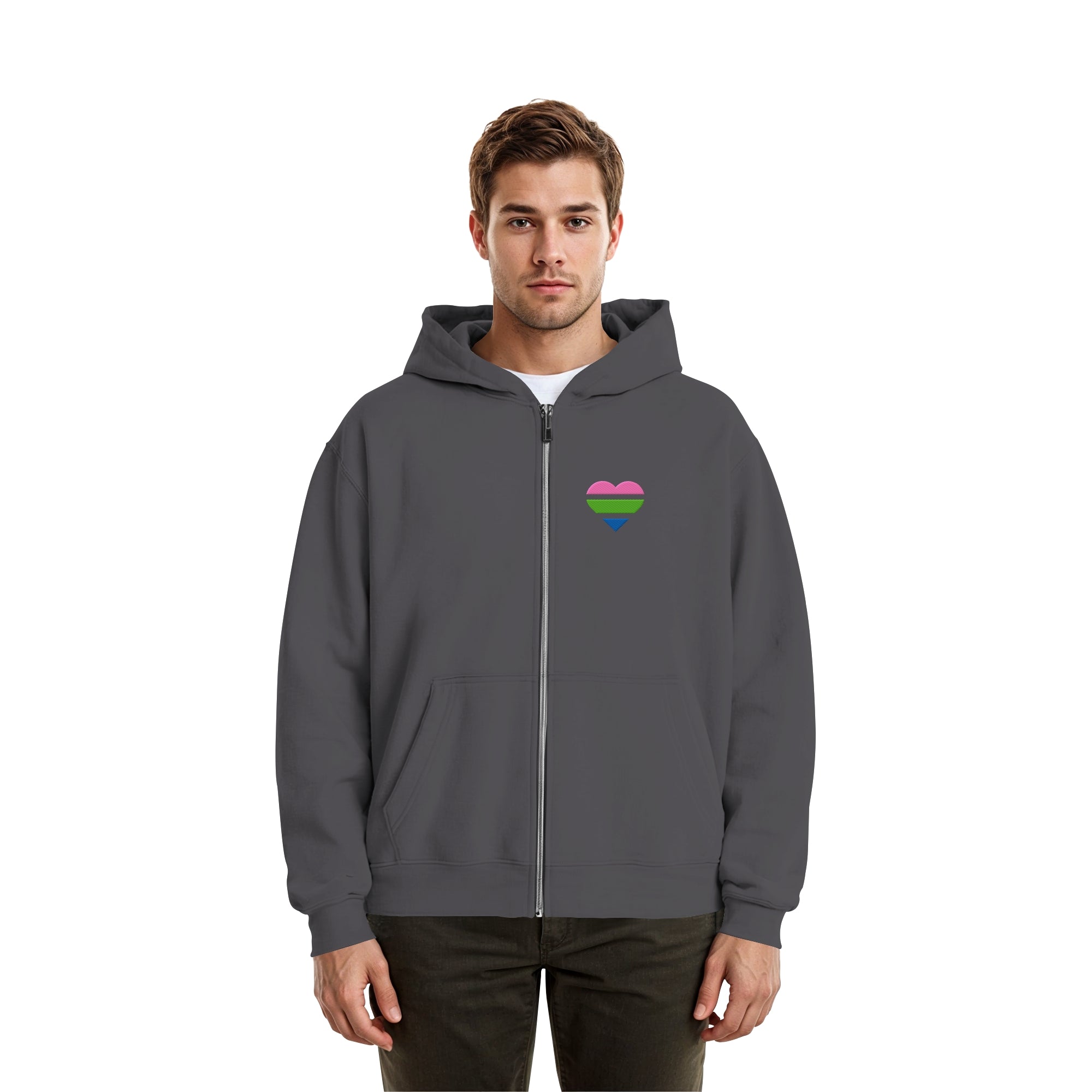 Fluffy Boxcut Zipper - Polysexual Flag Herz Stick