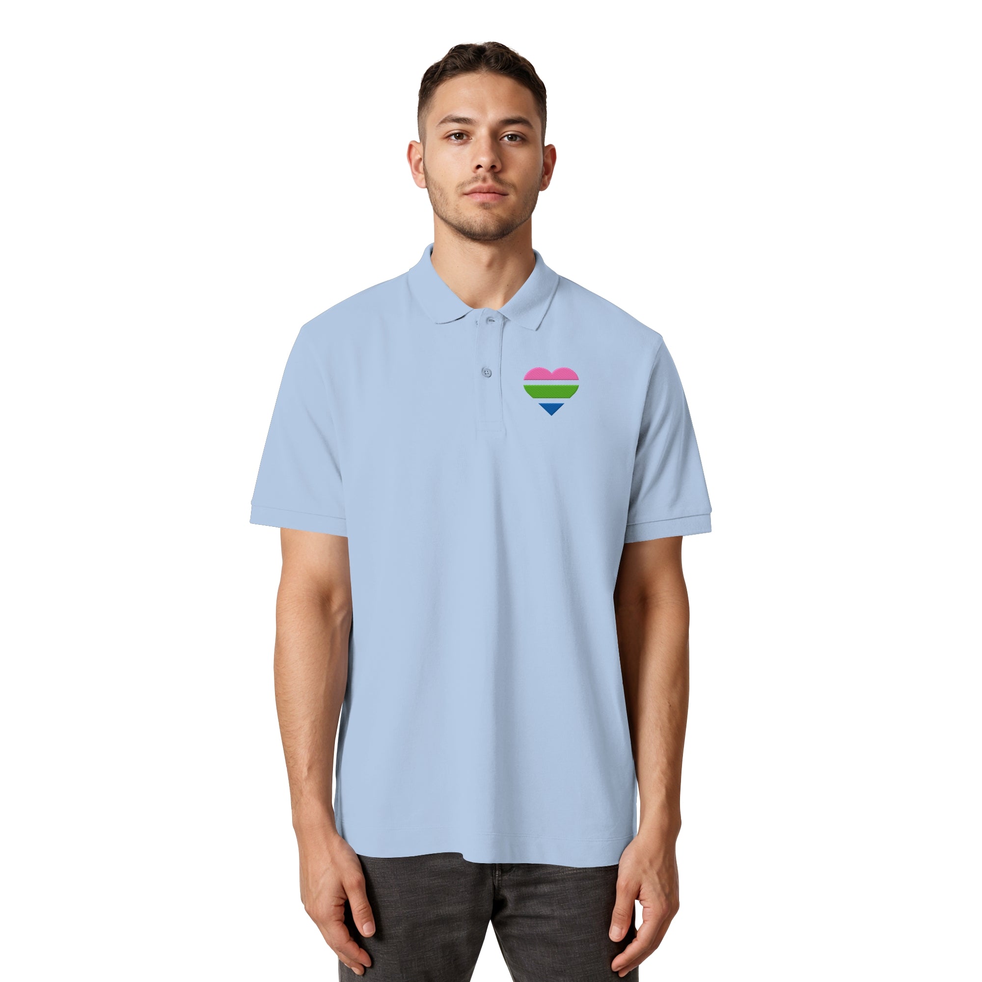 Organic Poloshirt - Polysexual Flag Herz Stick