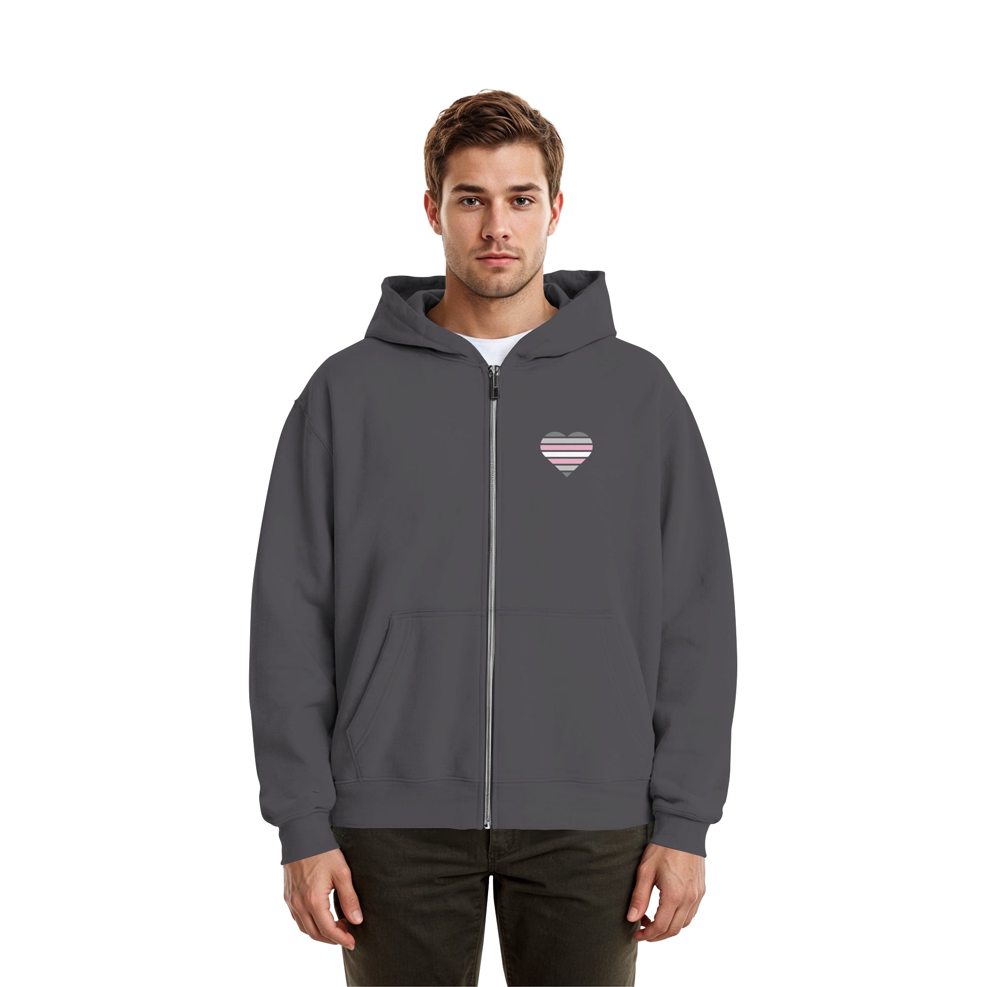 Fluffy Boxcut Zipper - Demigirl Flag Herz Print