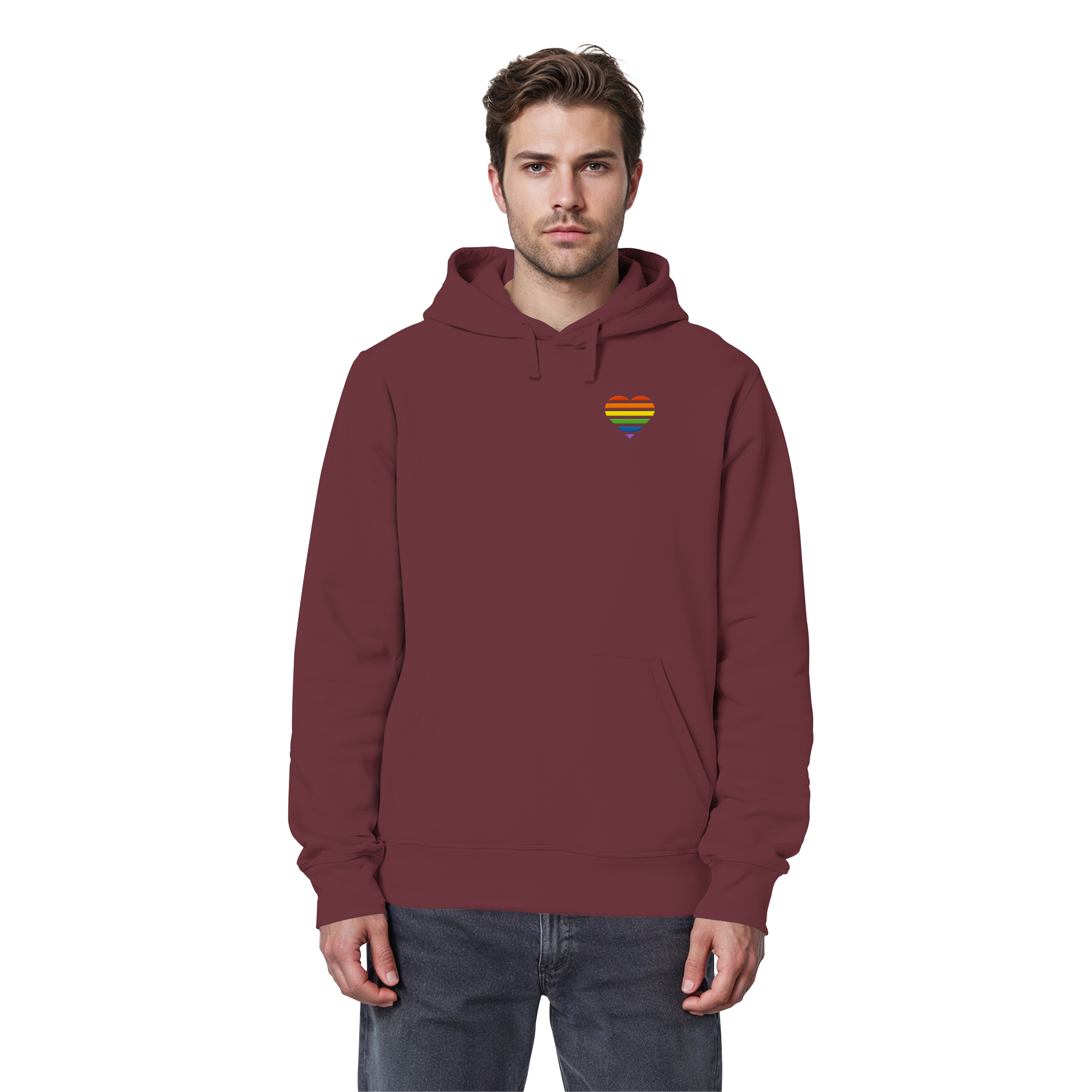 Organic Basic Hoodie - Pride Flag Herz Stick