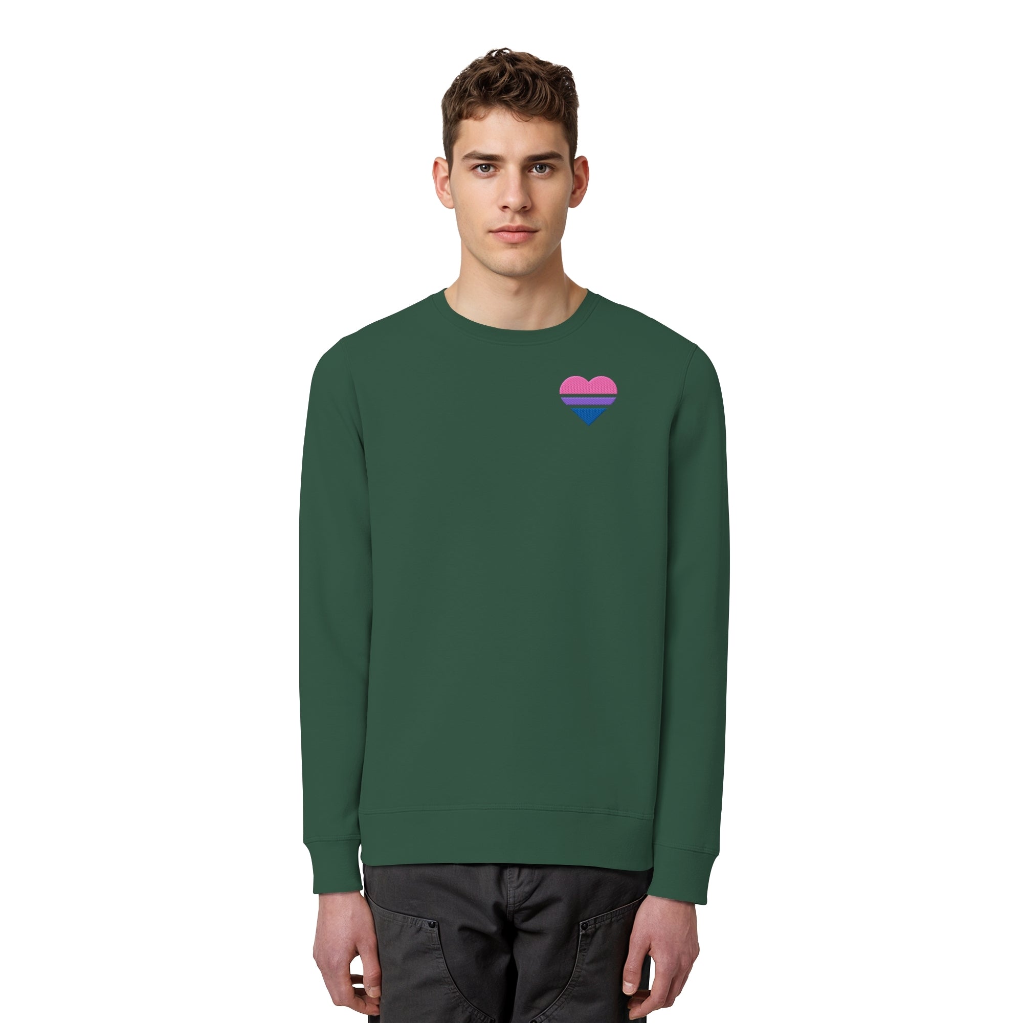 Organic Basic Sweatshirt - Bisexual Flag Herz Stick