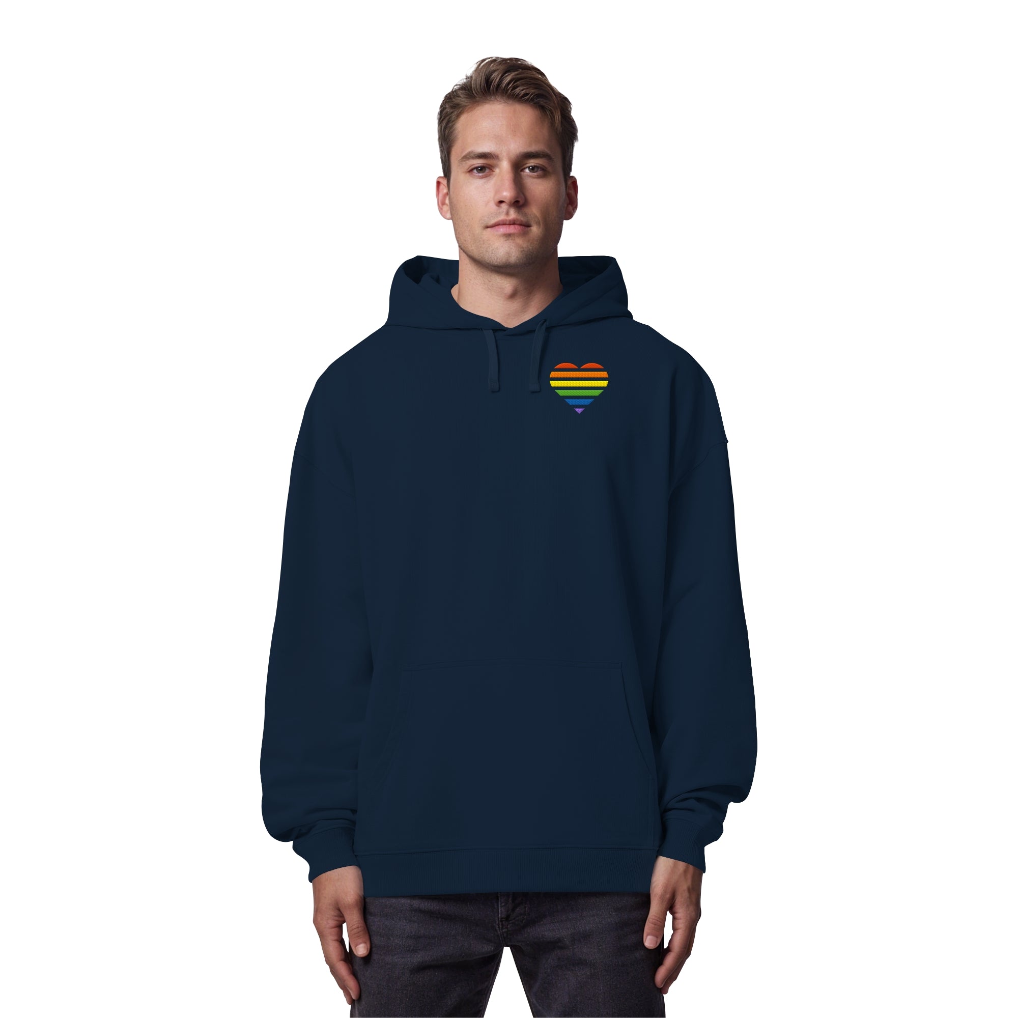 Organic Oversize Hoodie - Pride Flag Herz Stick