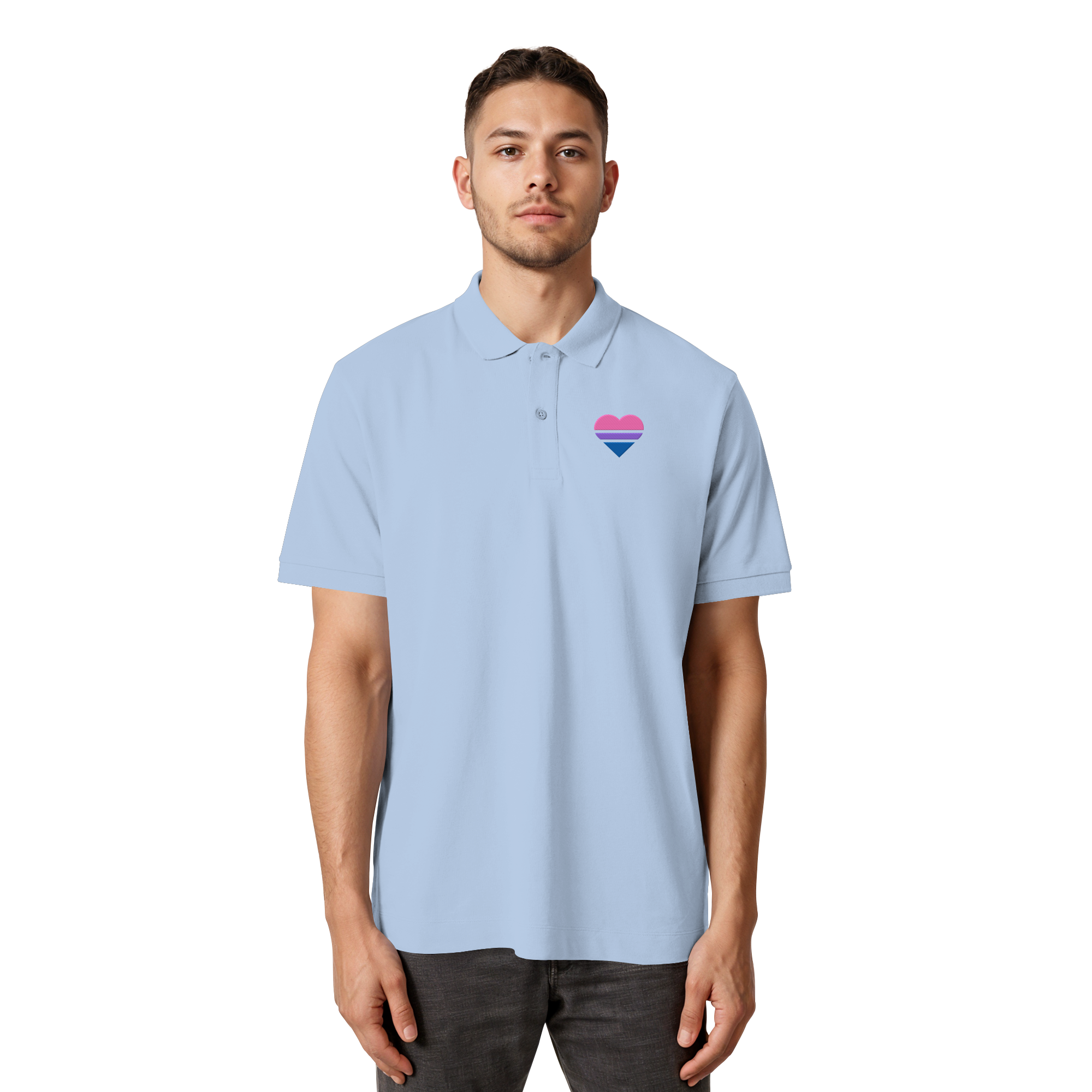 Organic Poloshirt - Bisexual Flag Herz Stick