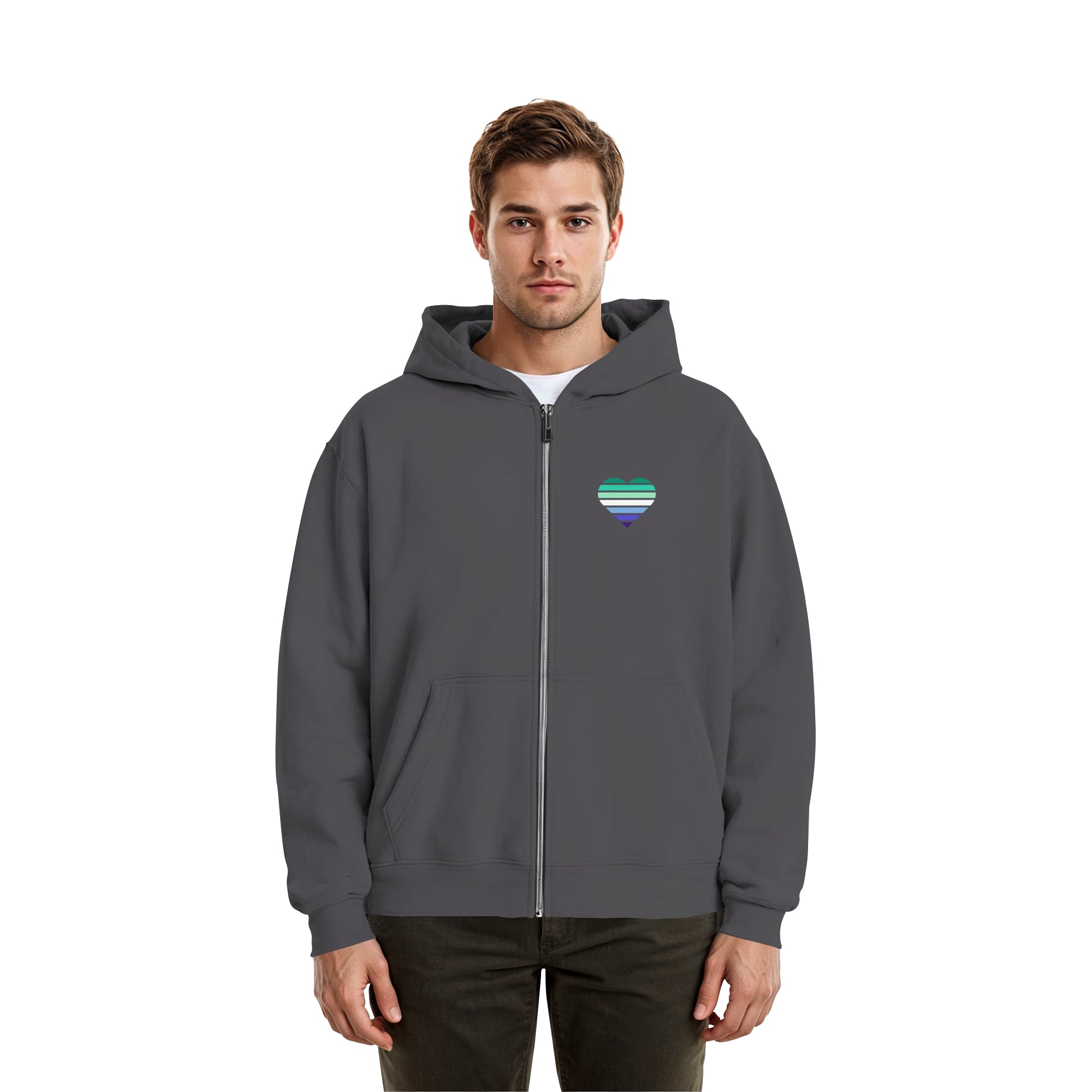 Fluffy Boxcut Zipper - Gay Flag Herz Print