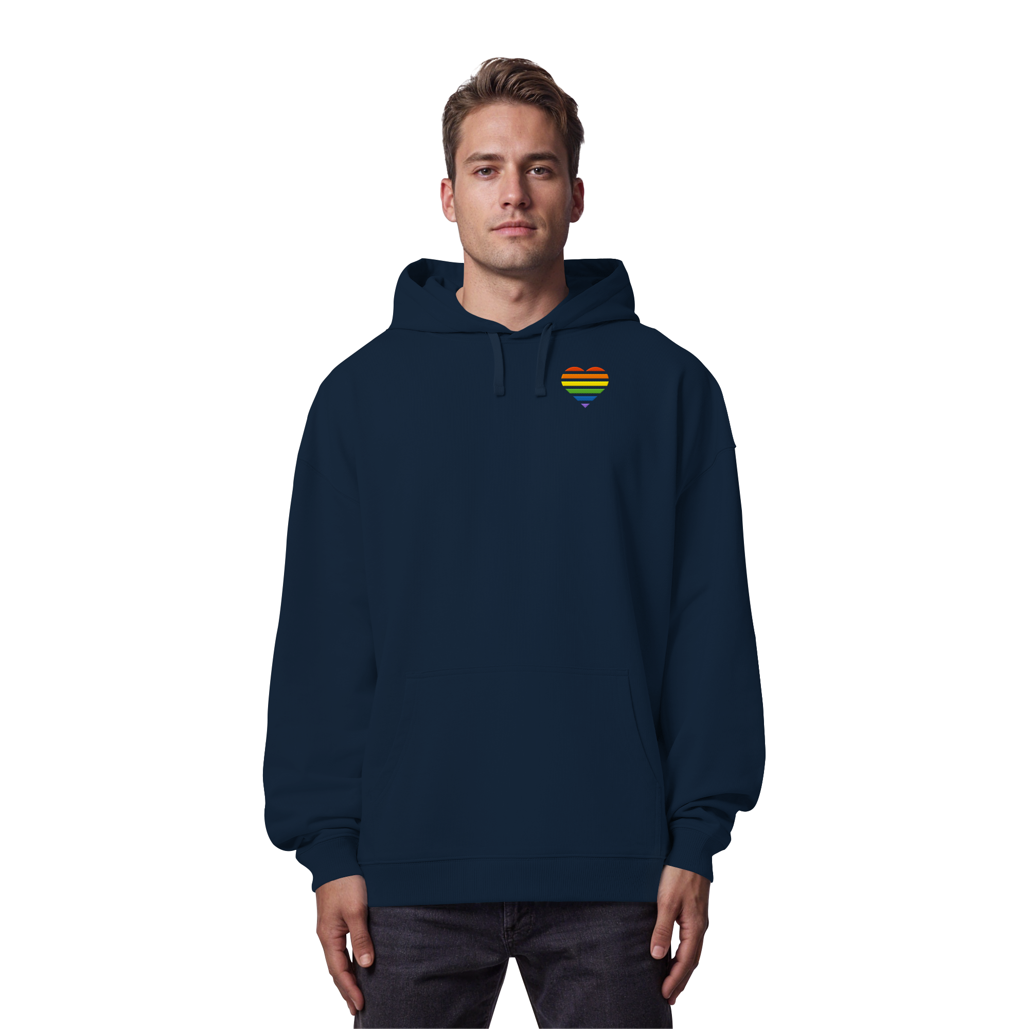 Organic Oversize Hoodie - Pride Flag Herz Stick