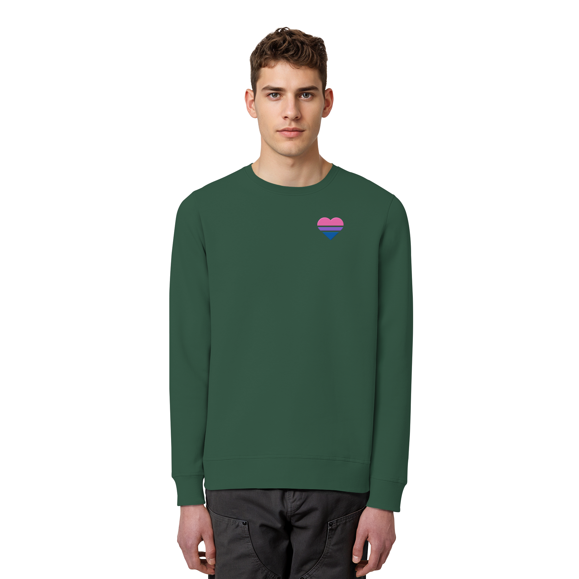 Organic Basic Sweatshirt - Bisexual Flag Herz Stick