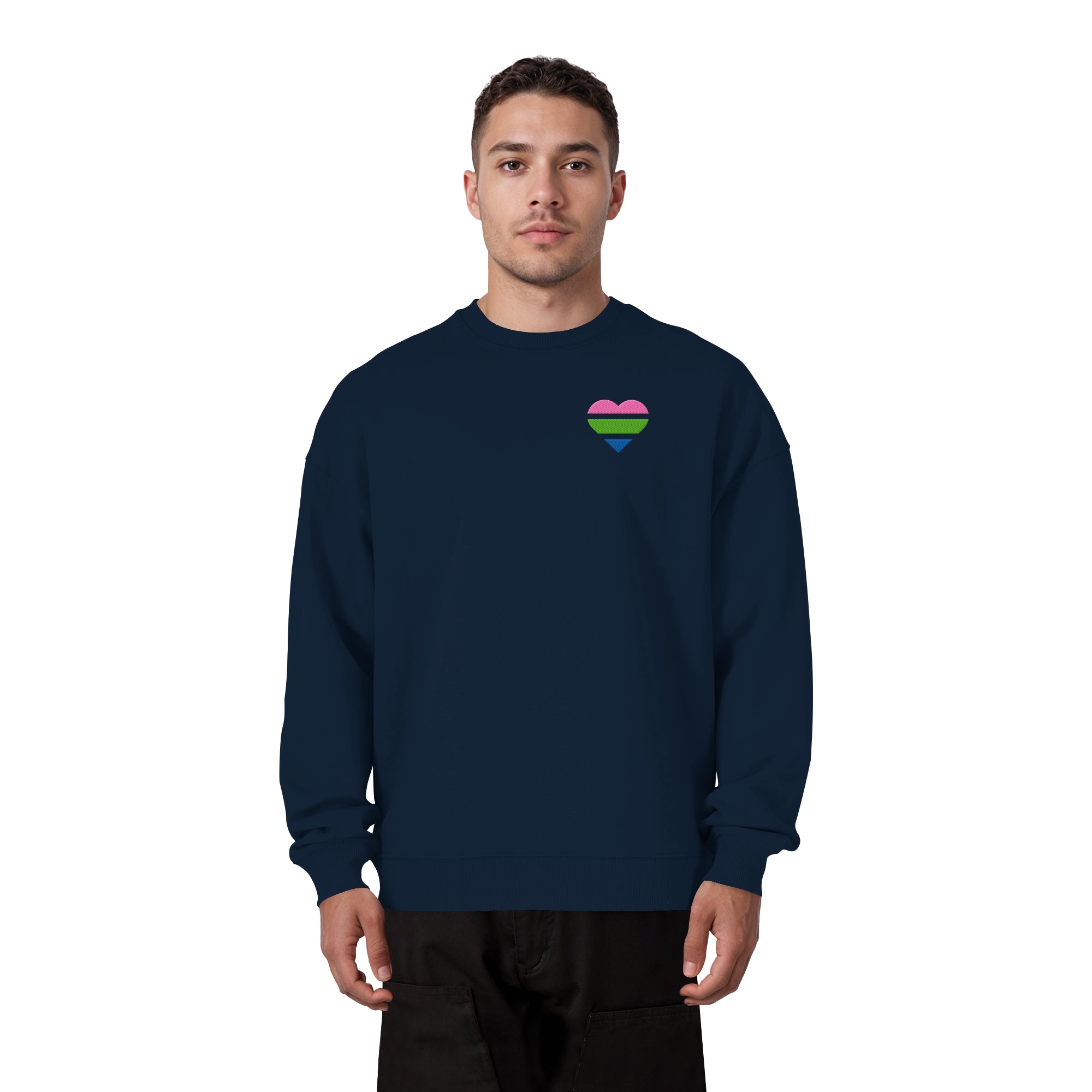 Organic Oversize Sweatshirt - Polysexual Flag Herz Stick