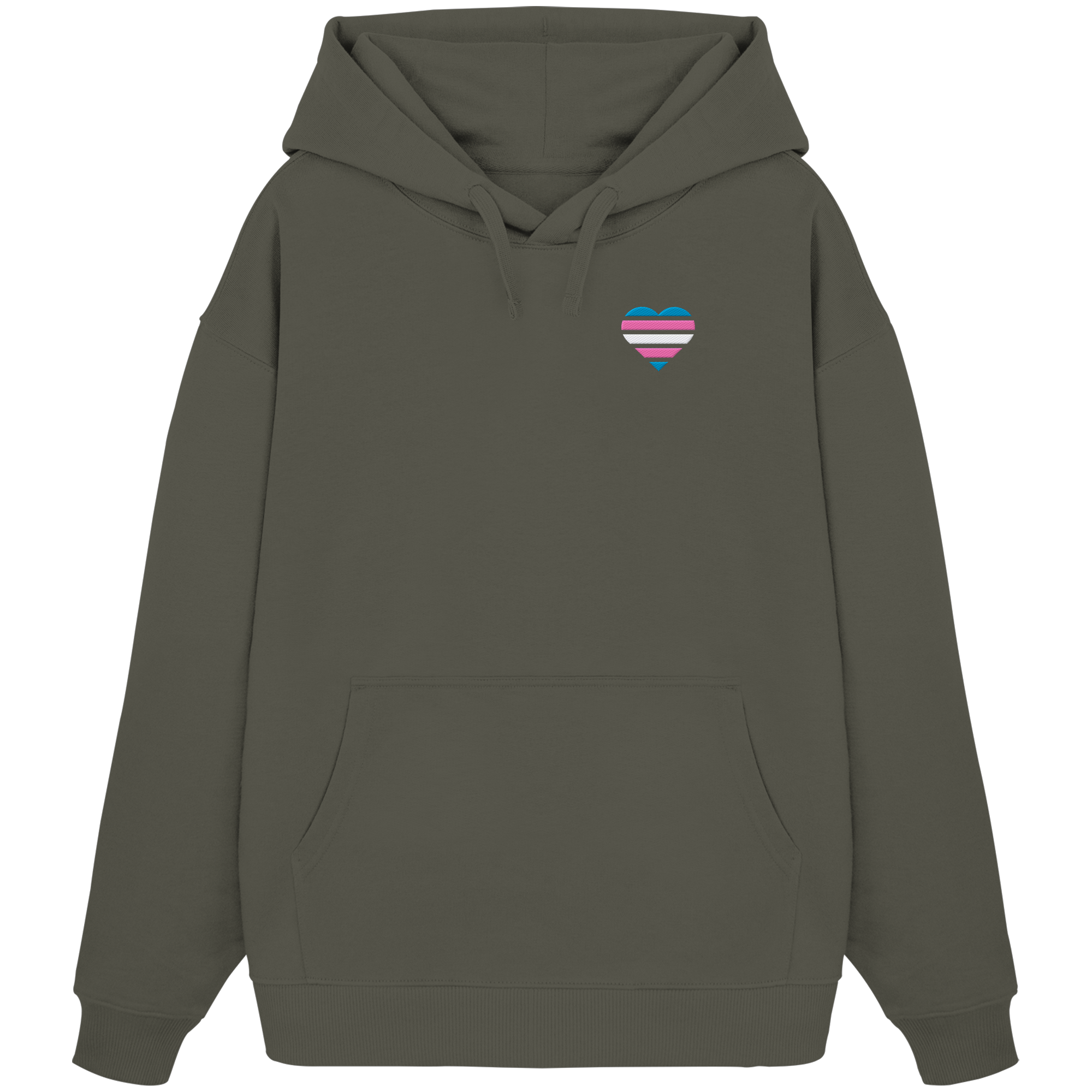 Organic Oversize Hoodie - Trans Flag Herz Stick