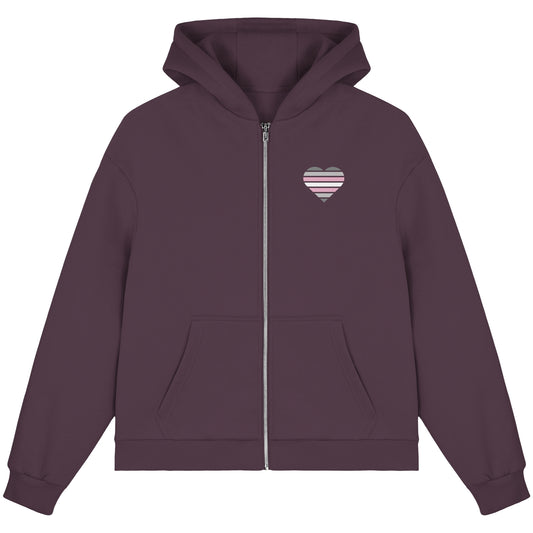 Fluffy Boxcut Zipper - Demigirl Flag Herz Print