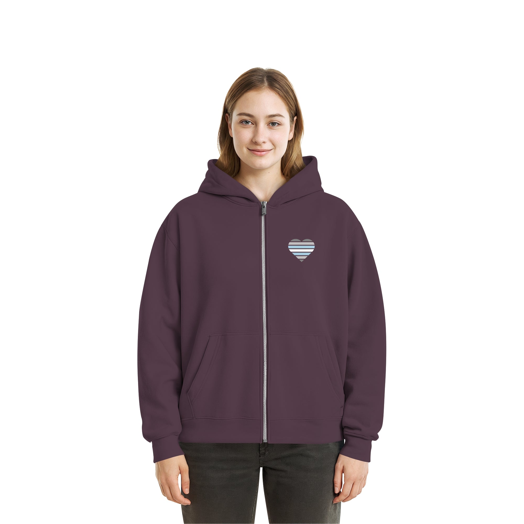 Fluffy Boxcut Zipper - Demiboy Flag Herz Print