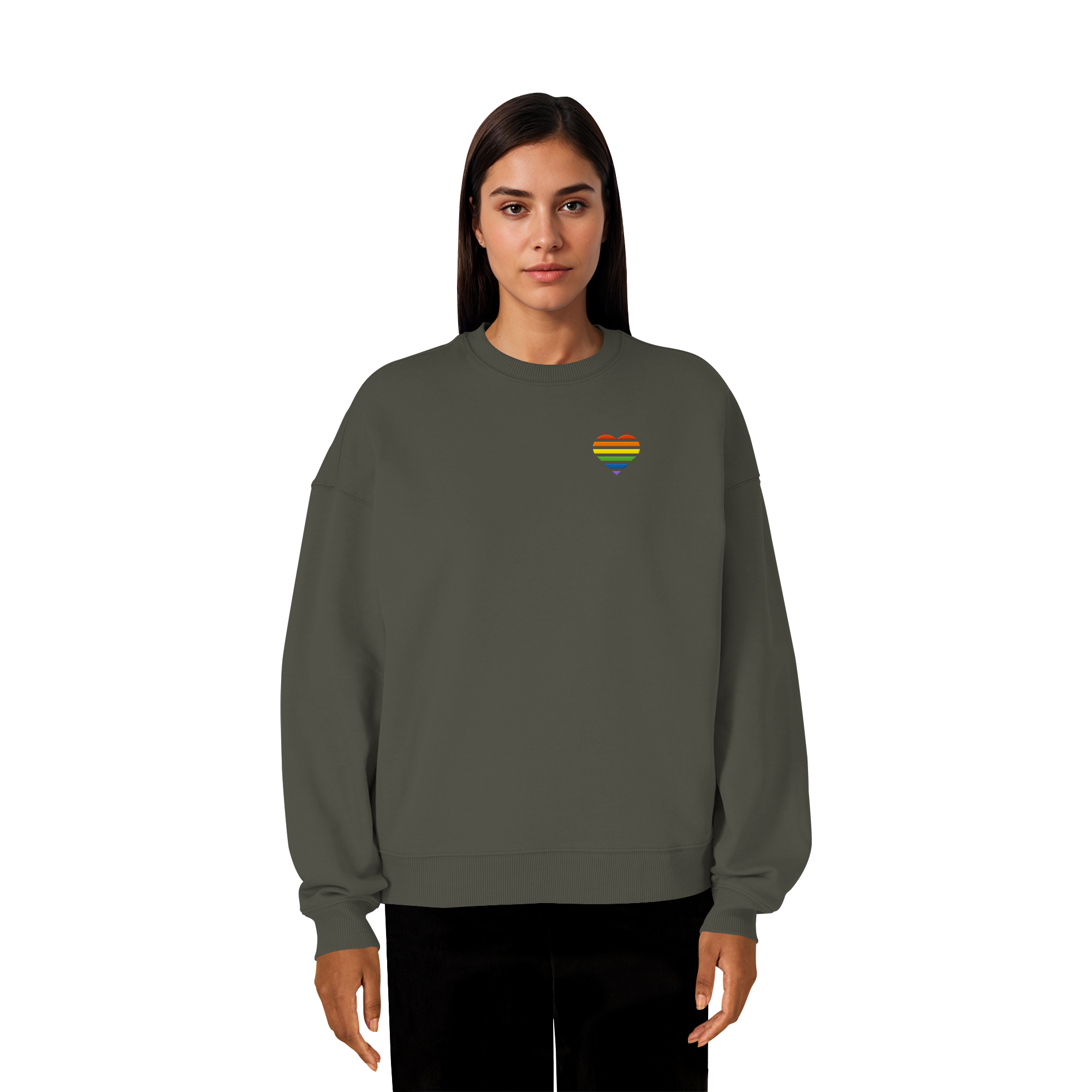 Organic Oversize Sweatshirt - Pride Flag Herz Stick