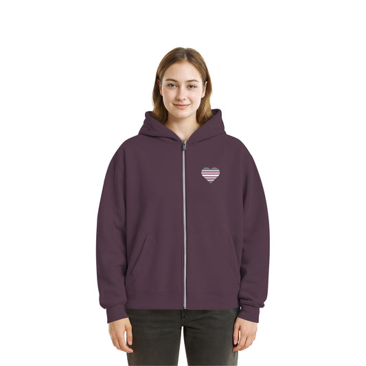 Fluffy Boxcut Zipper - Demigirl Flag Herz Print