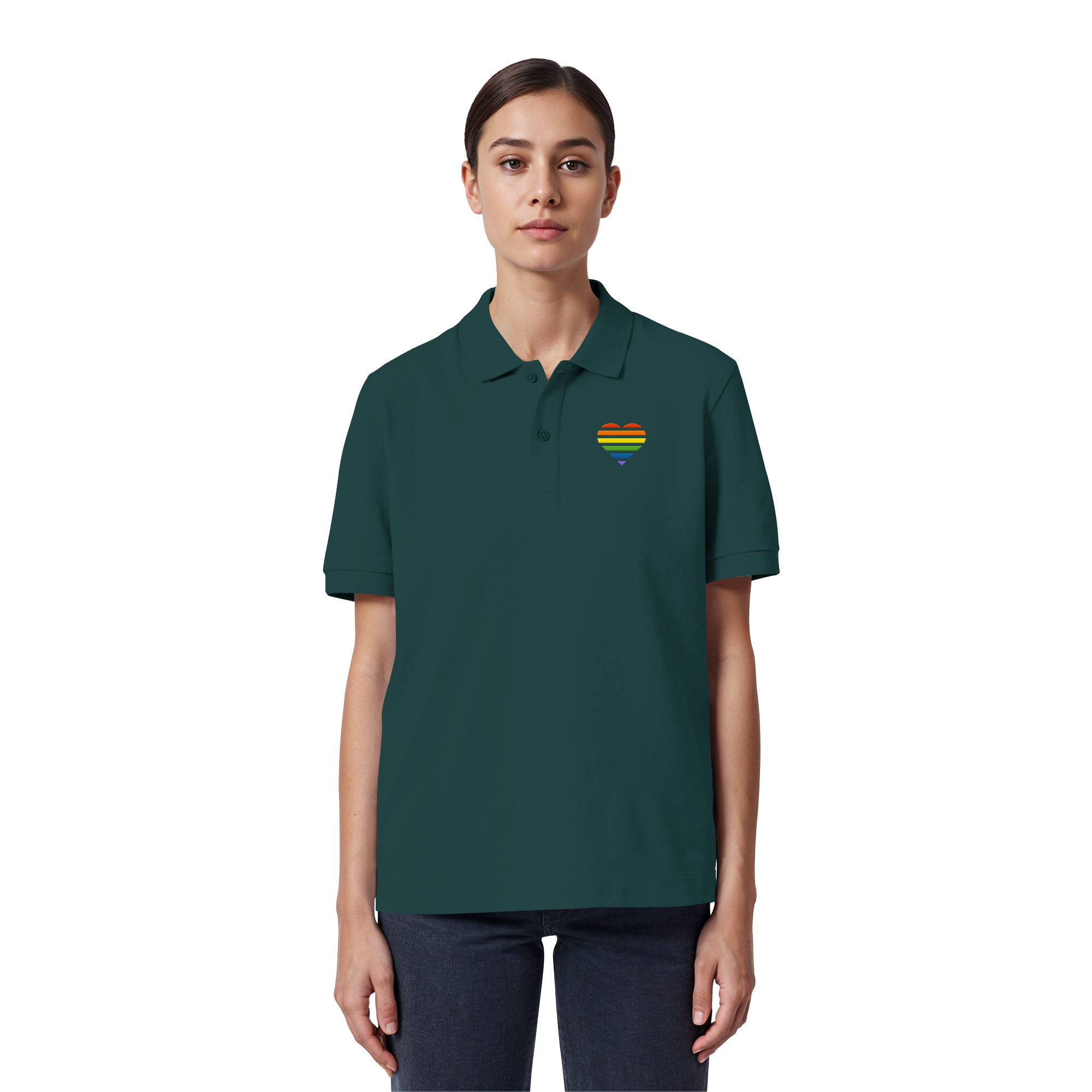 Organic Poloshirt - Pride Flag Herz Stick