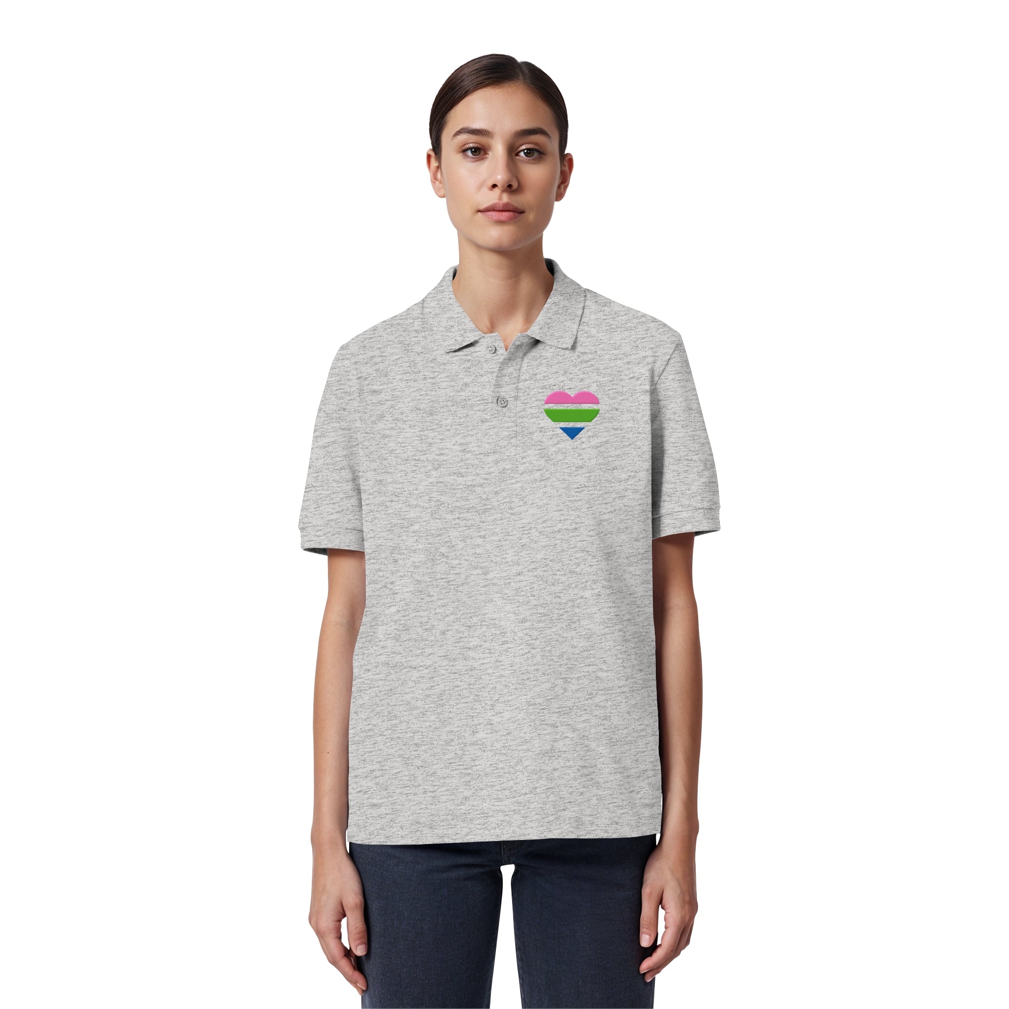 Organic Poloshirt - Polysexual Flag Herz Stick
