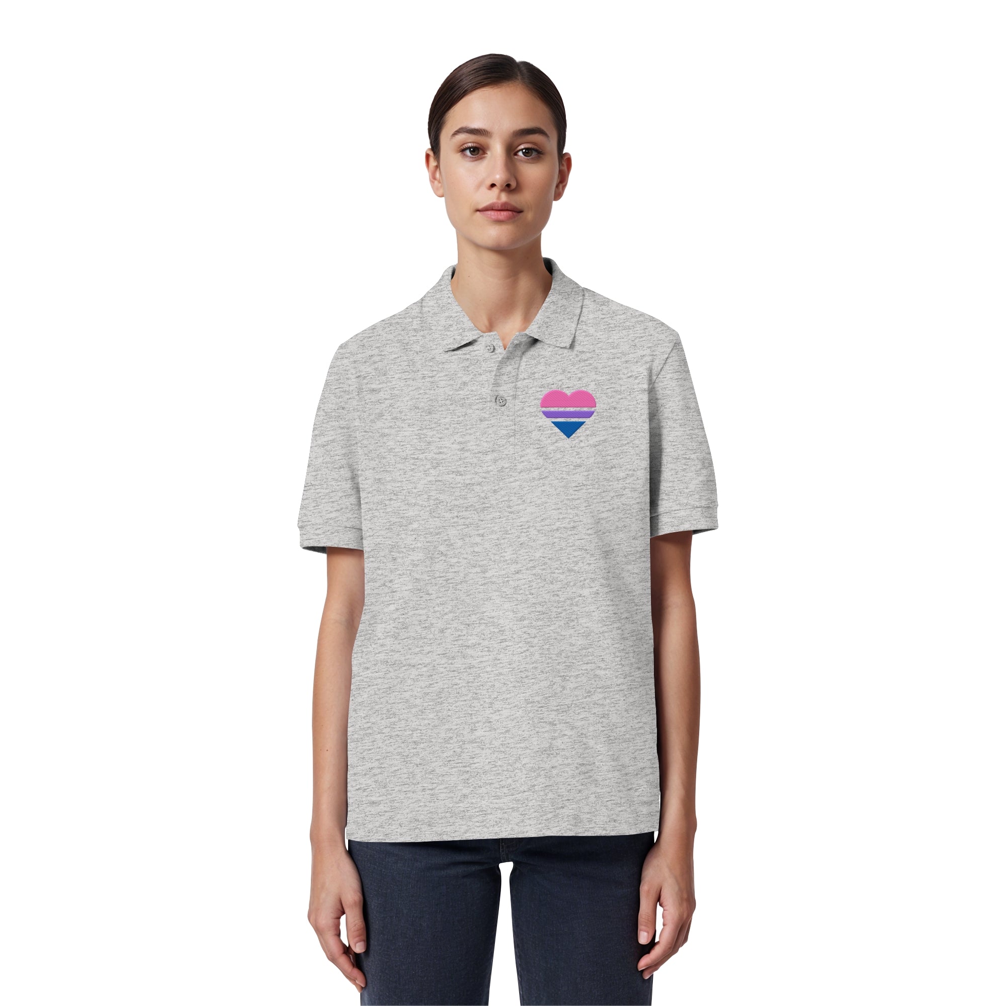 Organic Poloshirt - Bisexual Flag Herz Stick