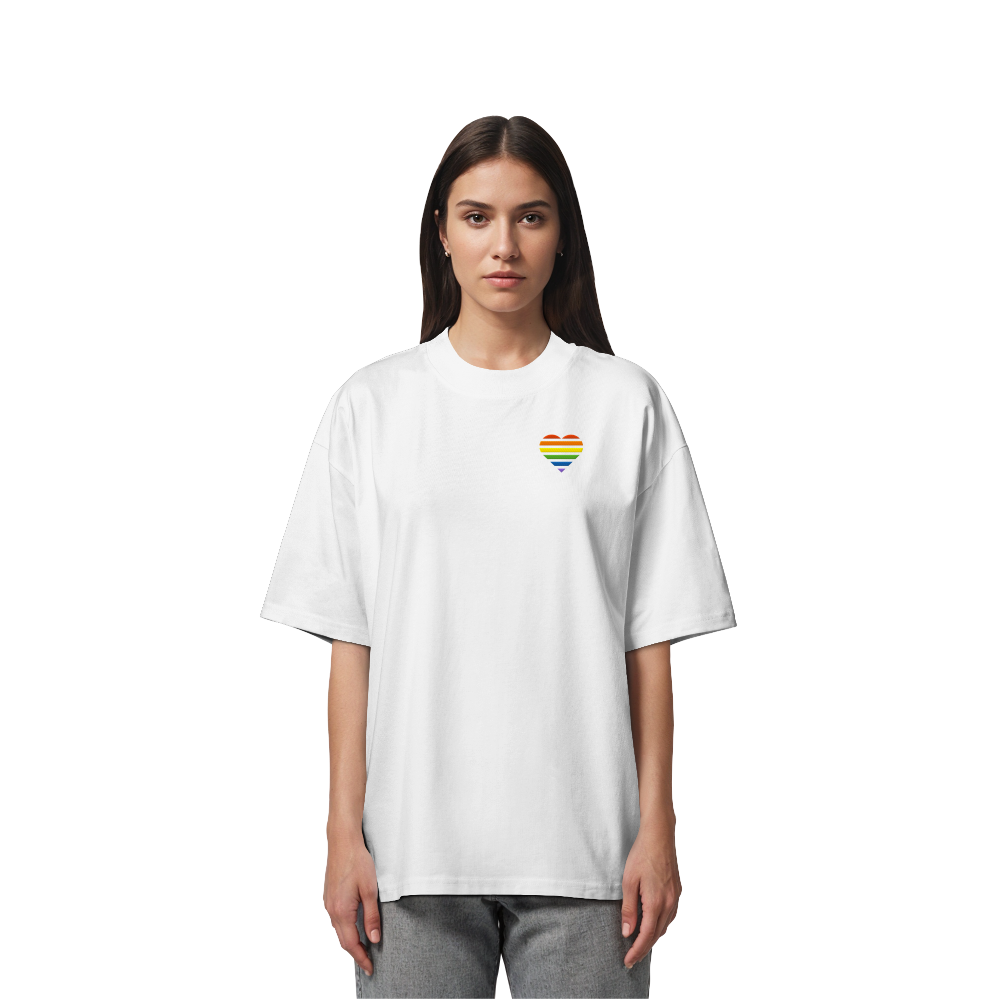 Organic Oversize Shirt - Pride Flag Herz Stick