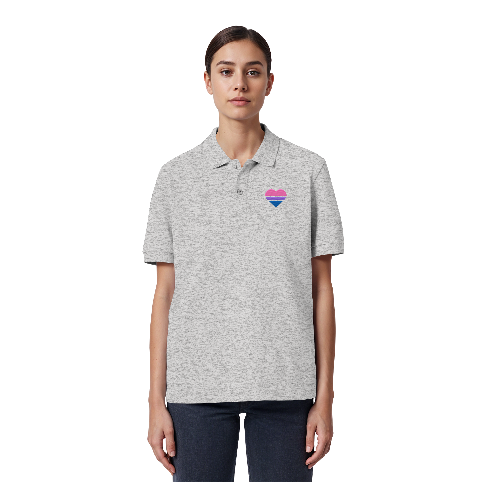Organic Poloshirt - Bisexual Flag Herz Stick