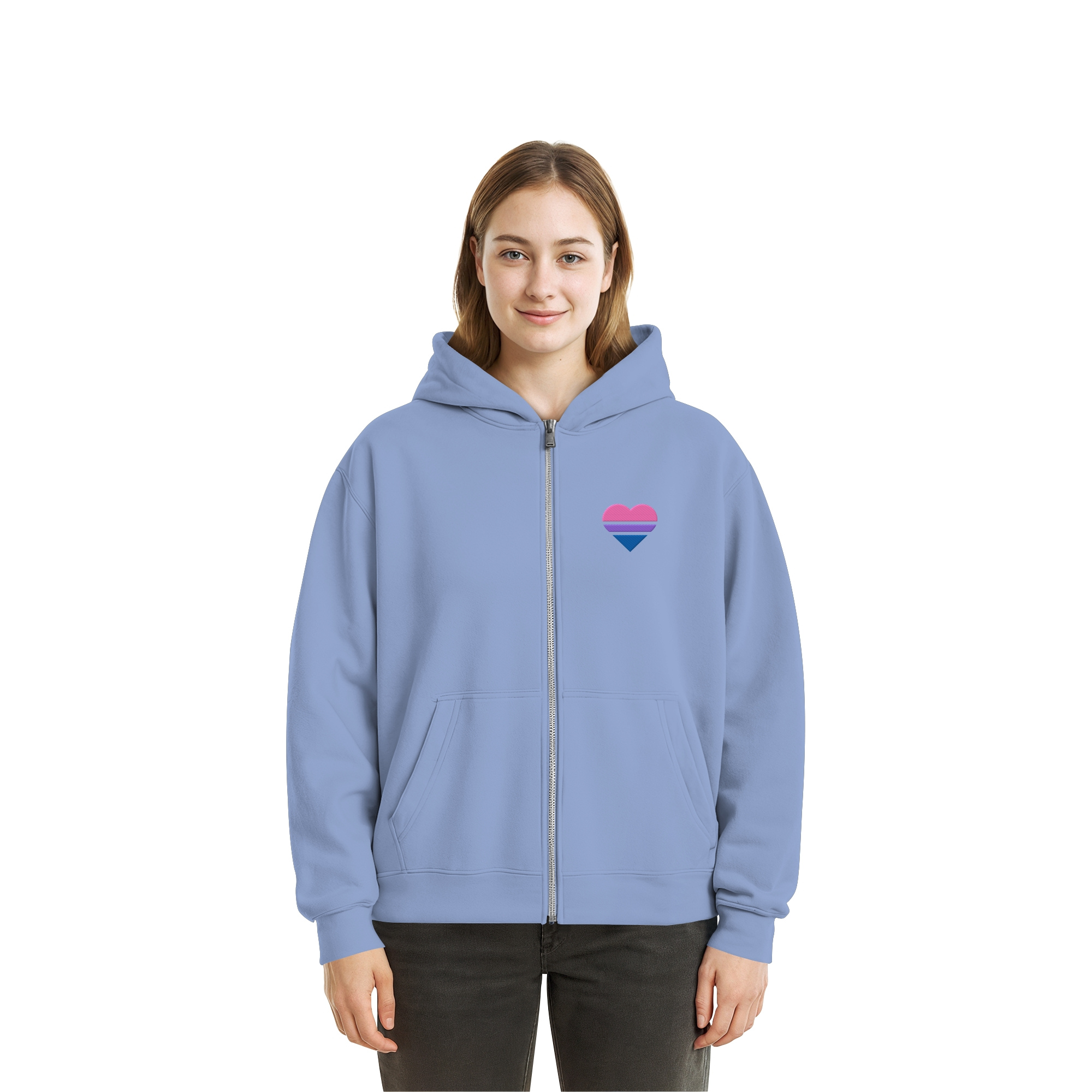 Fluffy Boxcut Zipper - Bisexual Flag Herz Stick