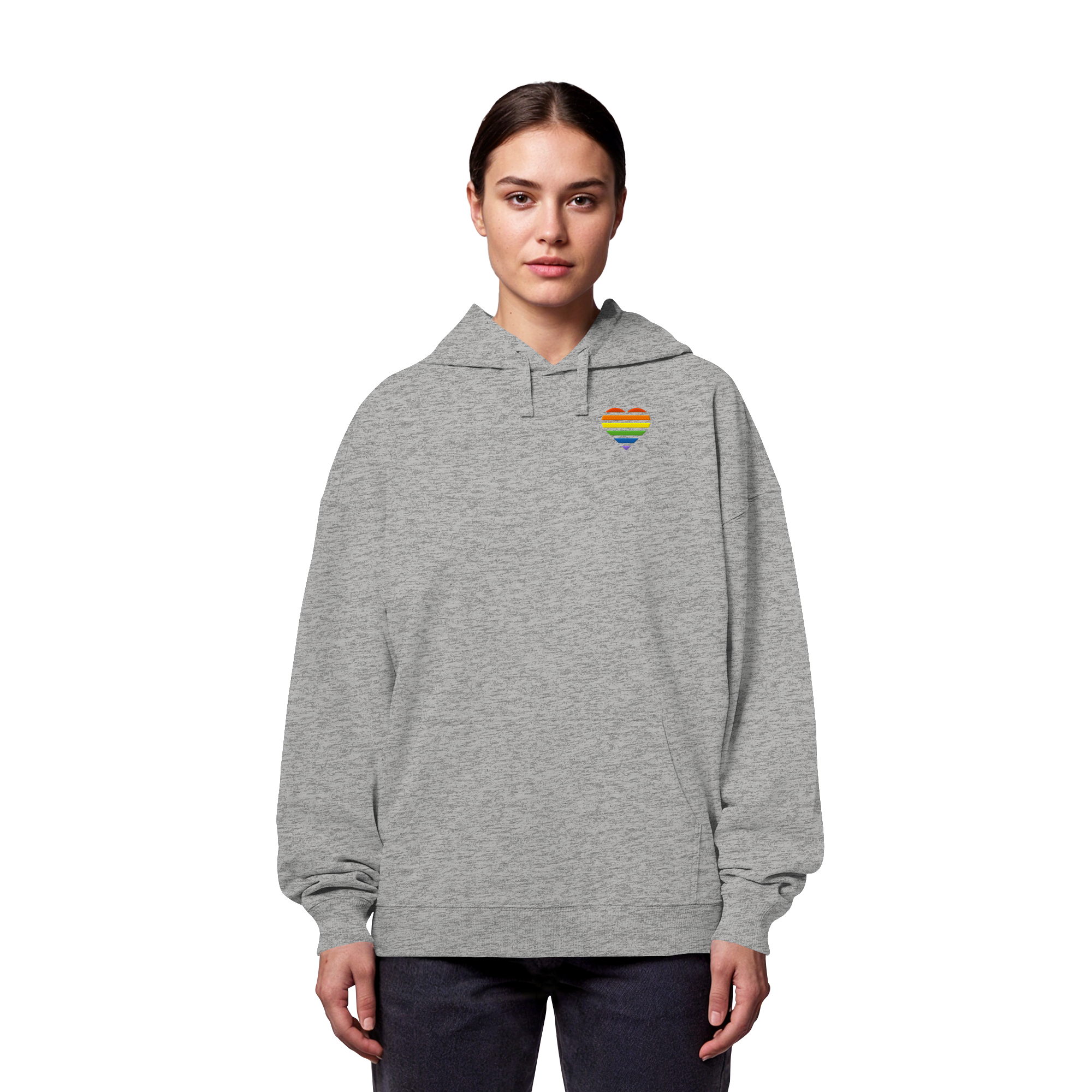Organic Oversize Hoodie - Pride Flag Herz Stick