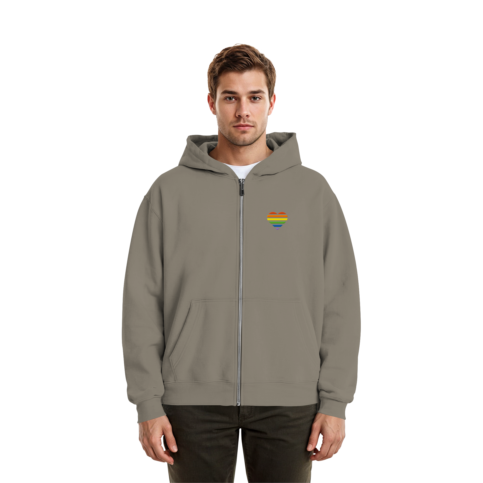Fluffy Boxcut Zipper - Pride Flag Herz Stick