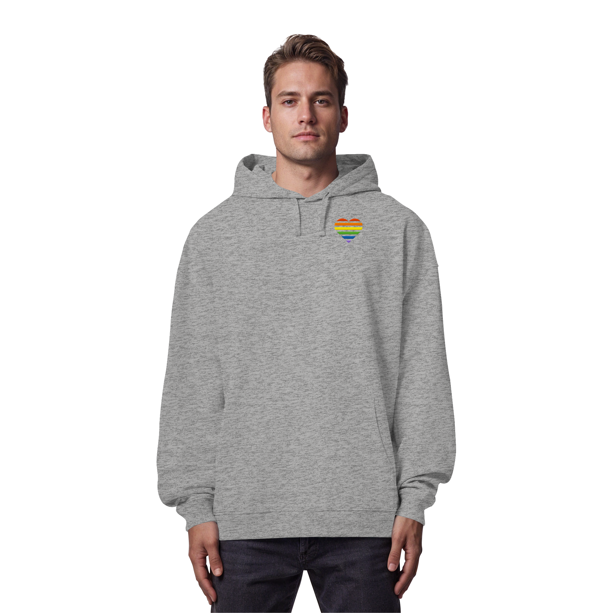 Organic Oversize Hoodie - Pride Flag Herz Stick