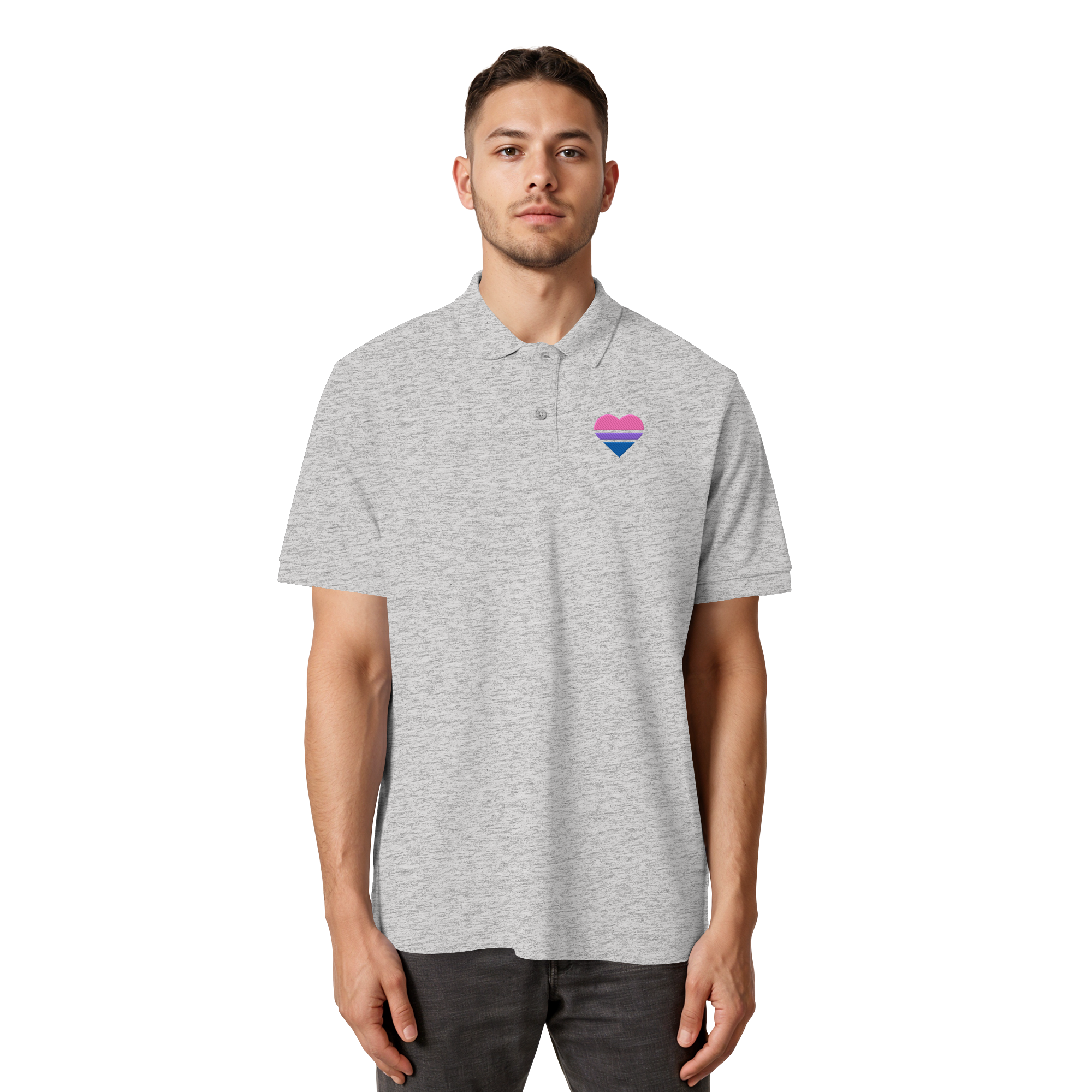 Organic Poloshirt - Bisexual Flag Herz Stick
