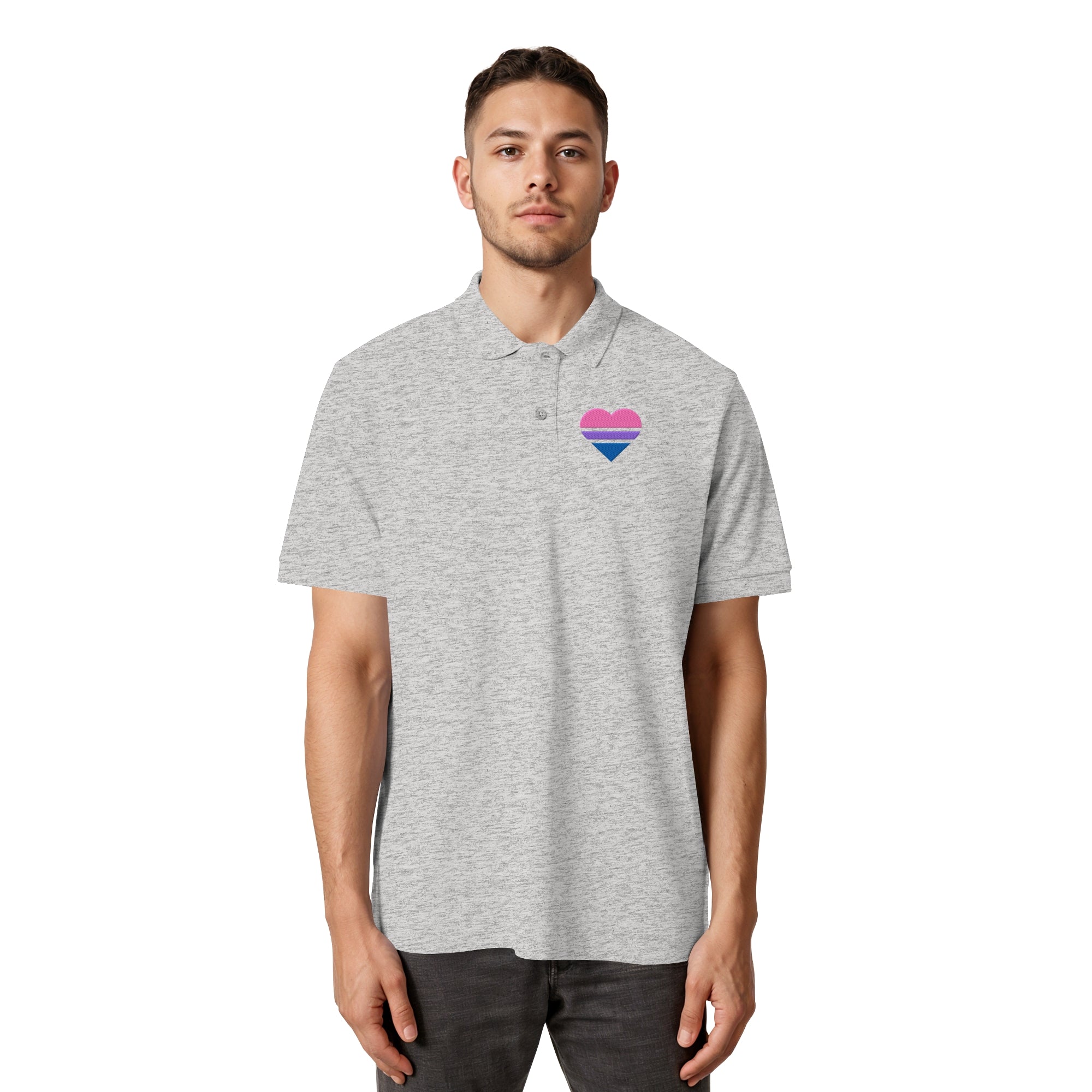 Organic Poloshirt - Bisexual Flag Herz Stick